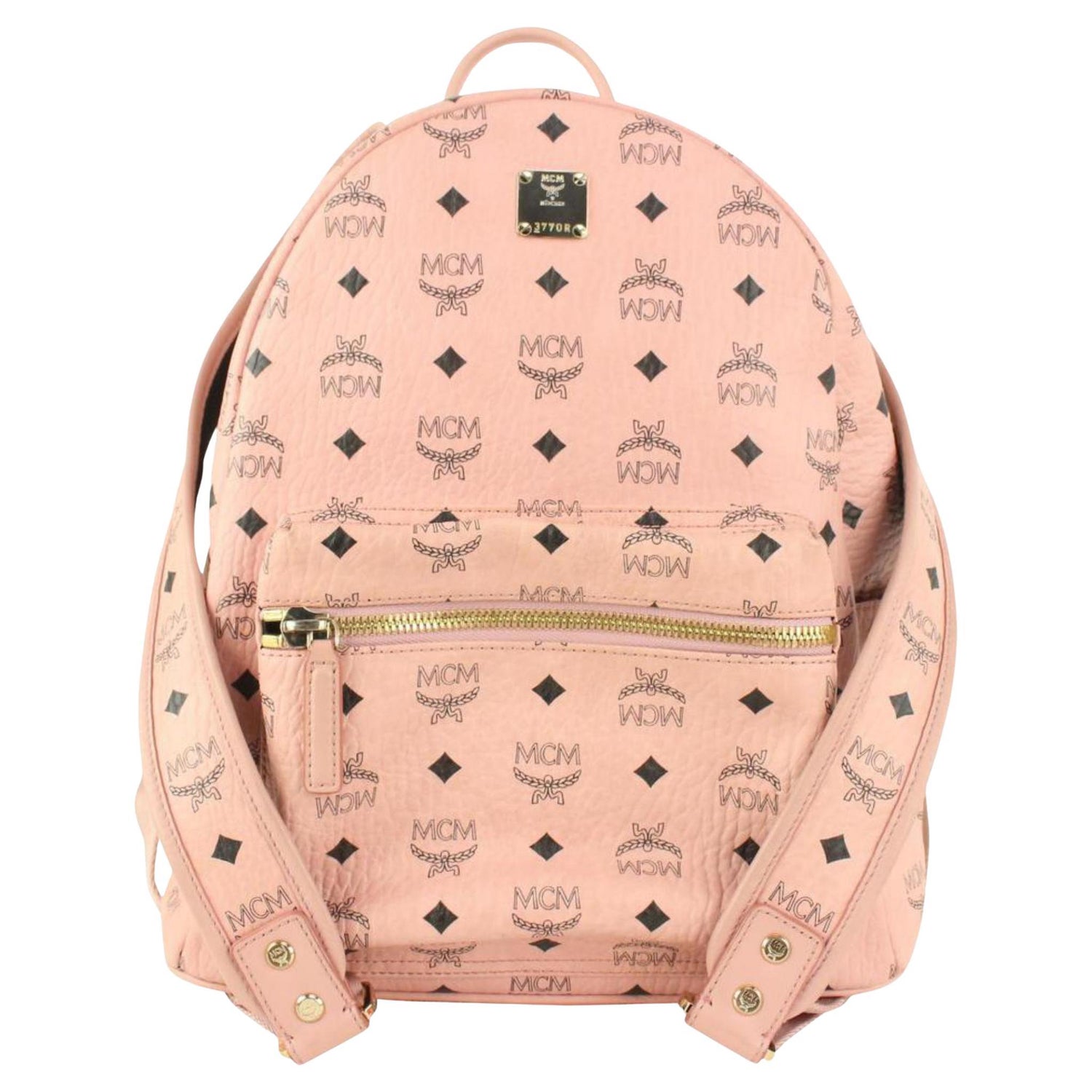 NEW MCM Fuchsia Pink Diamond Textured Patent Leather Stark Backpack  Rucksack Bag For Sale at 1stDibs