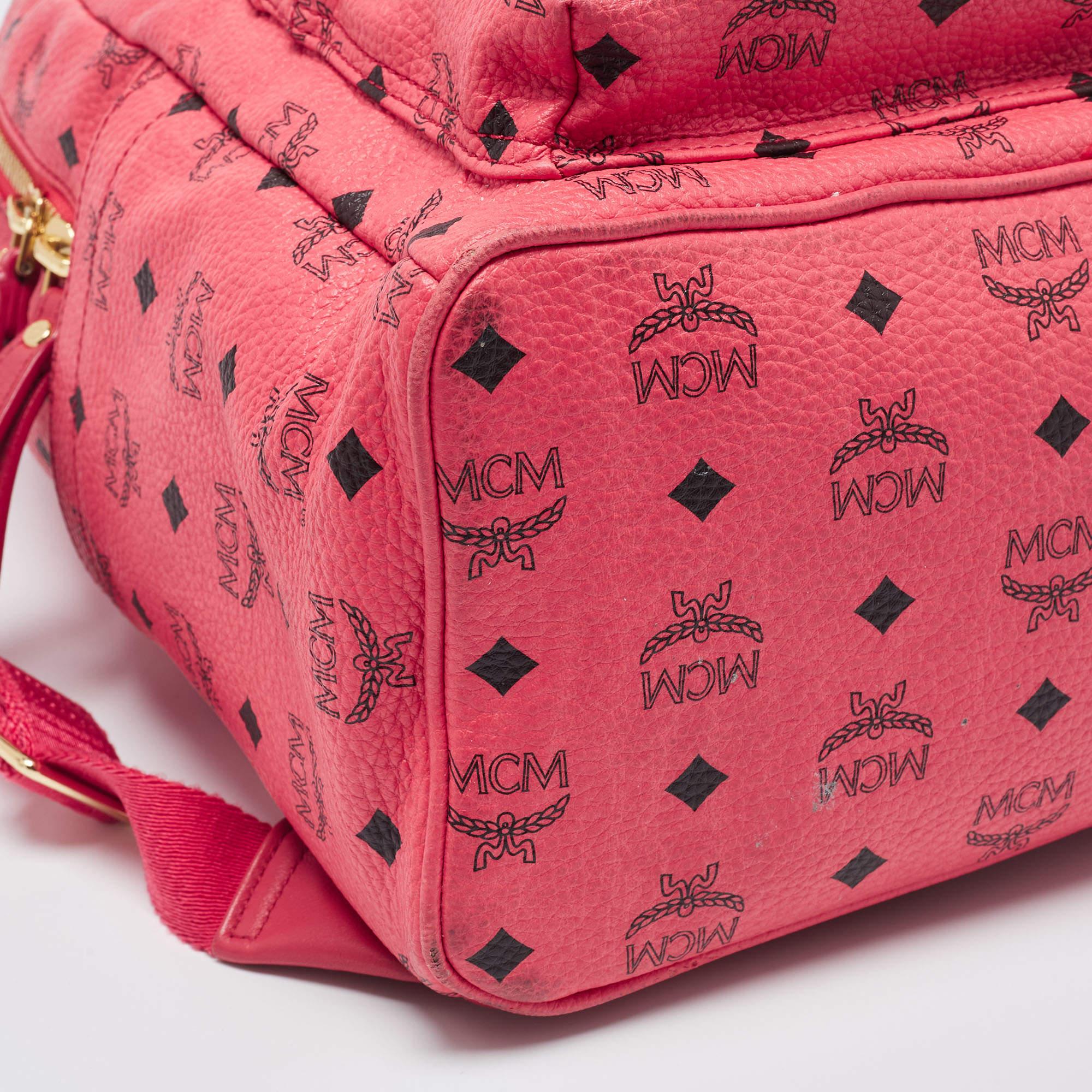 MCM Pink Visetos Coated Canvas and Leather Studs Backpack 2