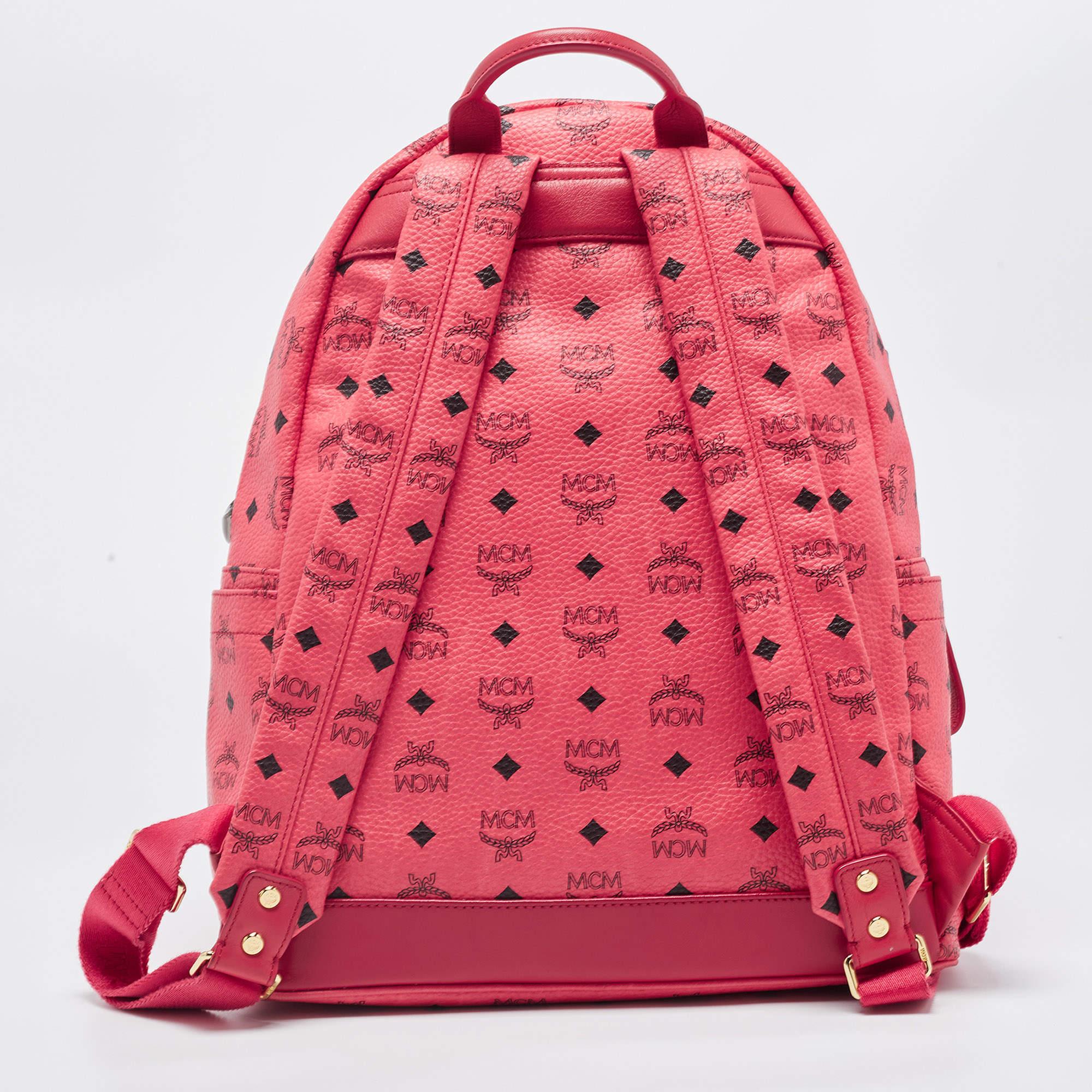 MCM Pink Visetos Coated Canvas and Leather Studs Backpack 3