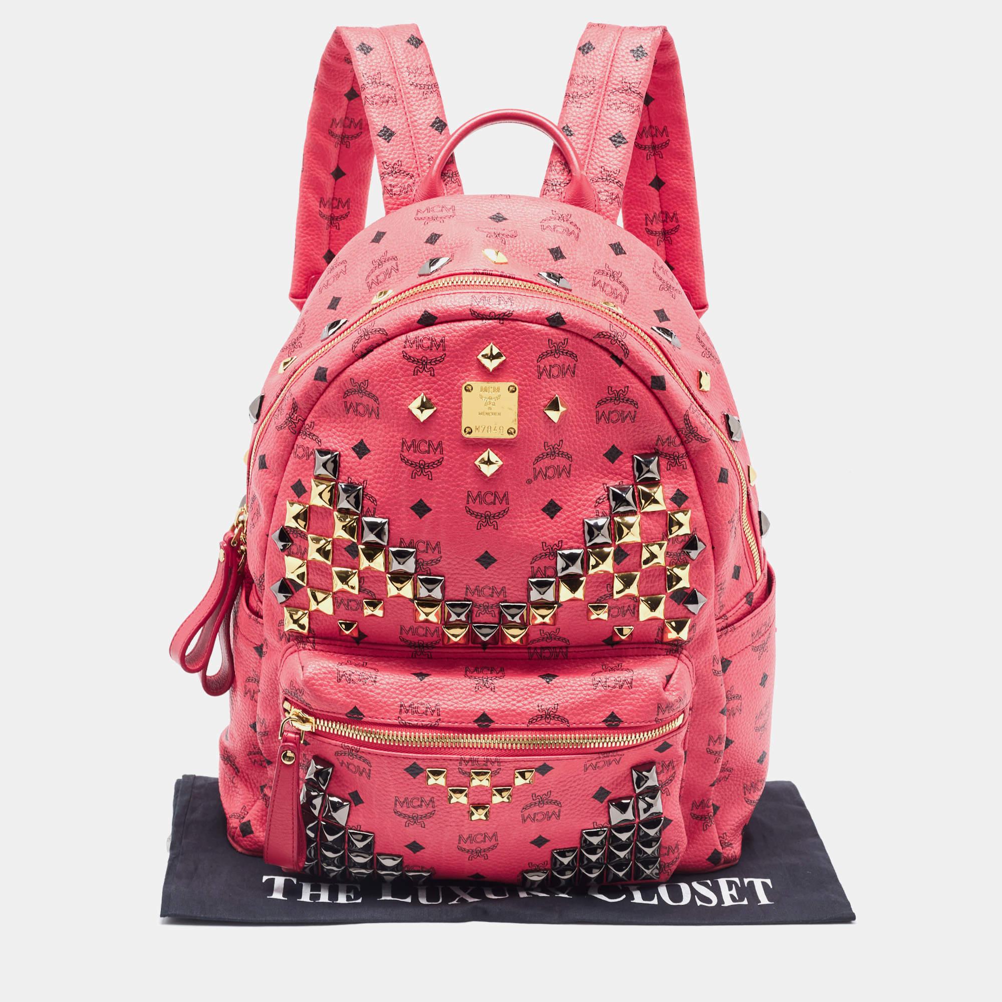 MCM Pink Visetos Coated Canvas and Leather Studs Backpack 5