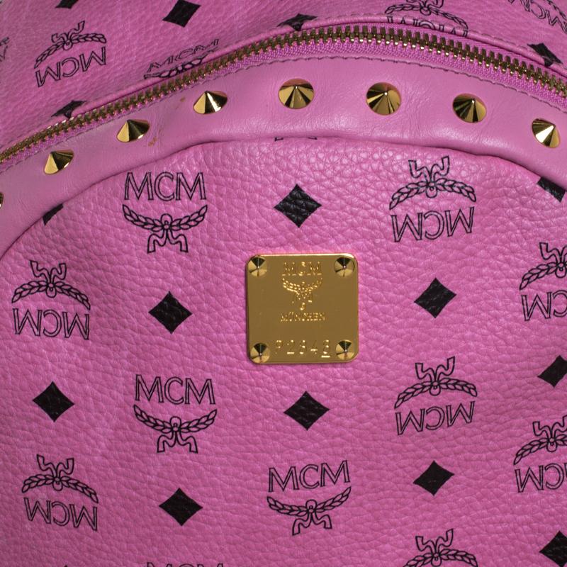 MCM Pink Visetos Leather Large Studs Stark Backpack 3