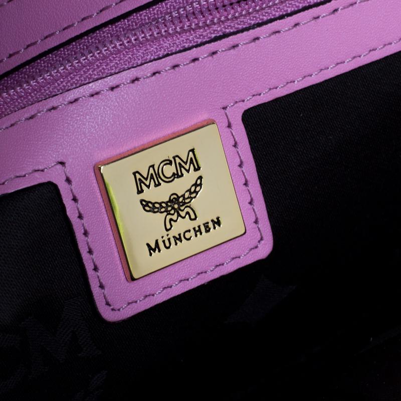 Women's MCM Pink Visetos Leather Large Studs Stark Backpack