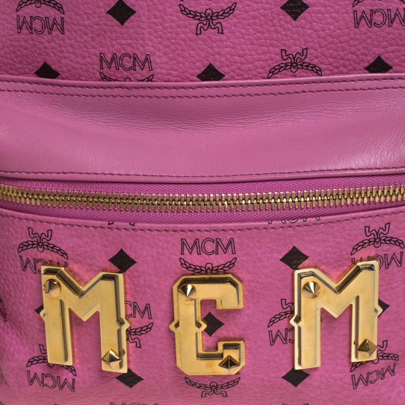 MCM Pink Visetos Leather Large Studs Stark Backpack 2