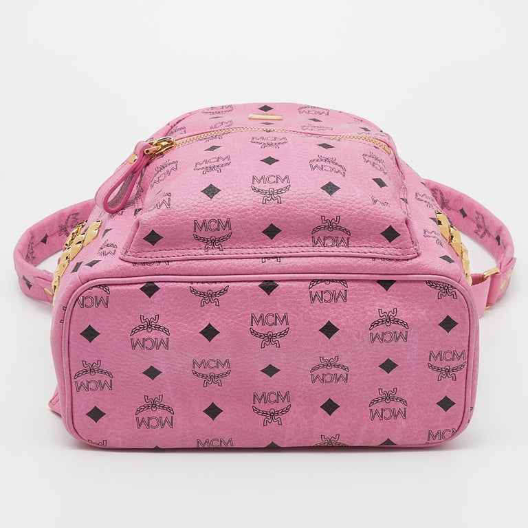 MCM Rosa Visetos Stark Rucksack aus beschichtetem Segeltuch mit Nieten