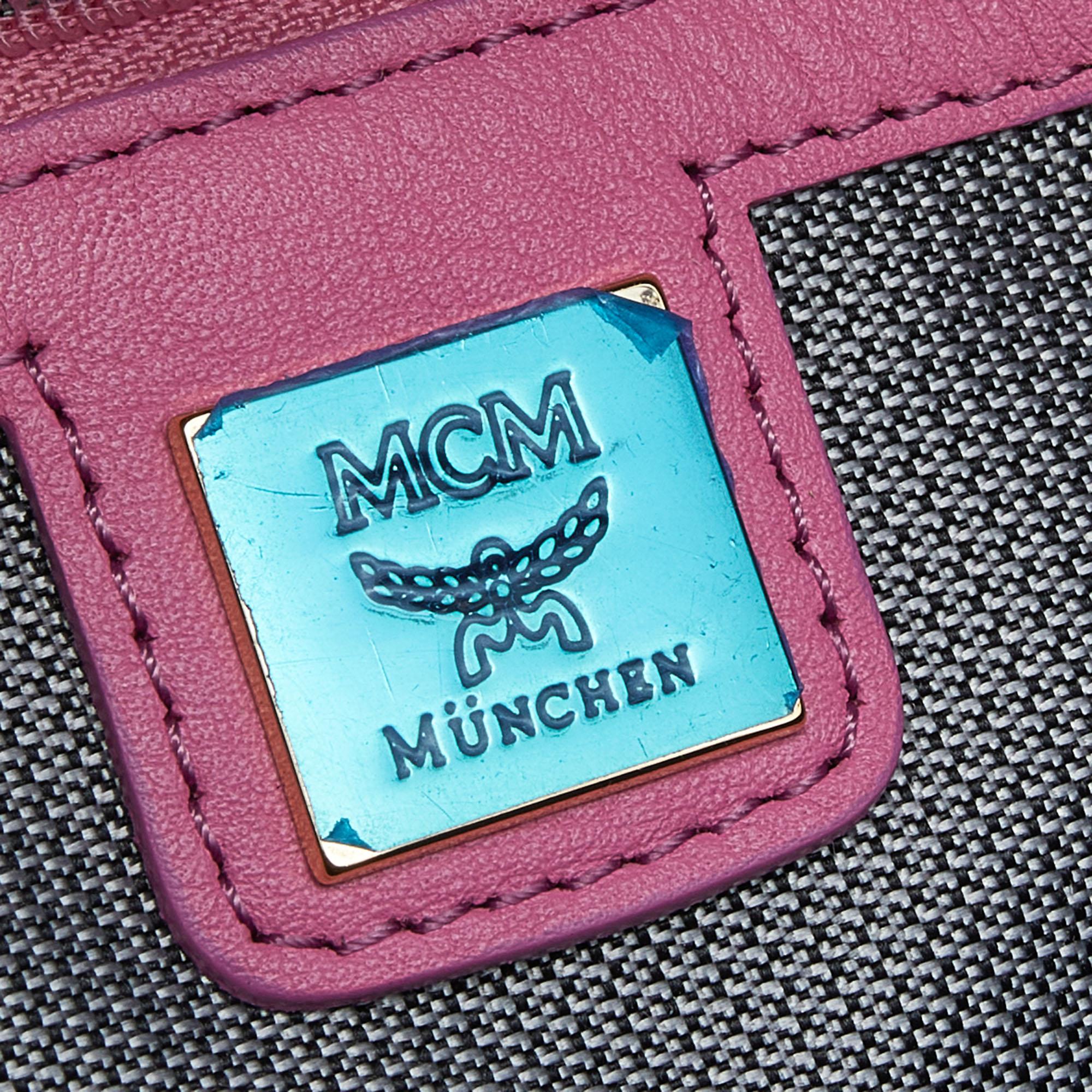 Women's MCM Pink Visetos Studded Coated Canvas Stark Backpack