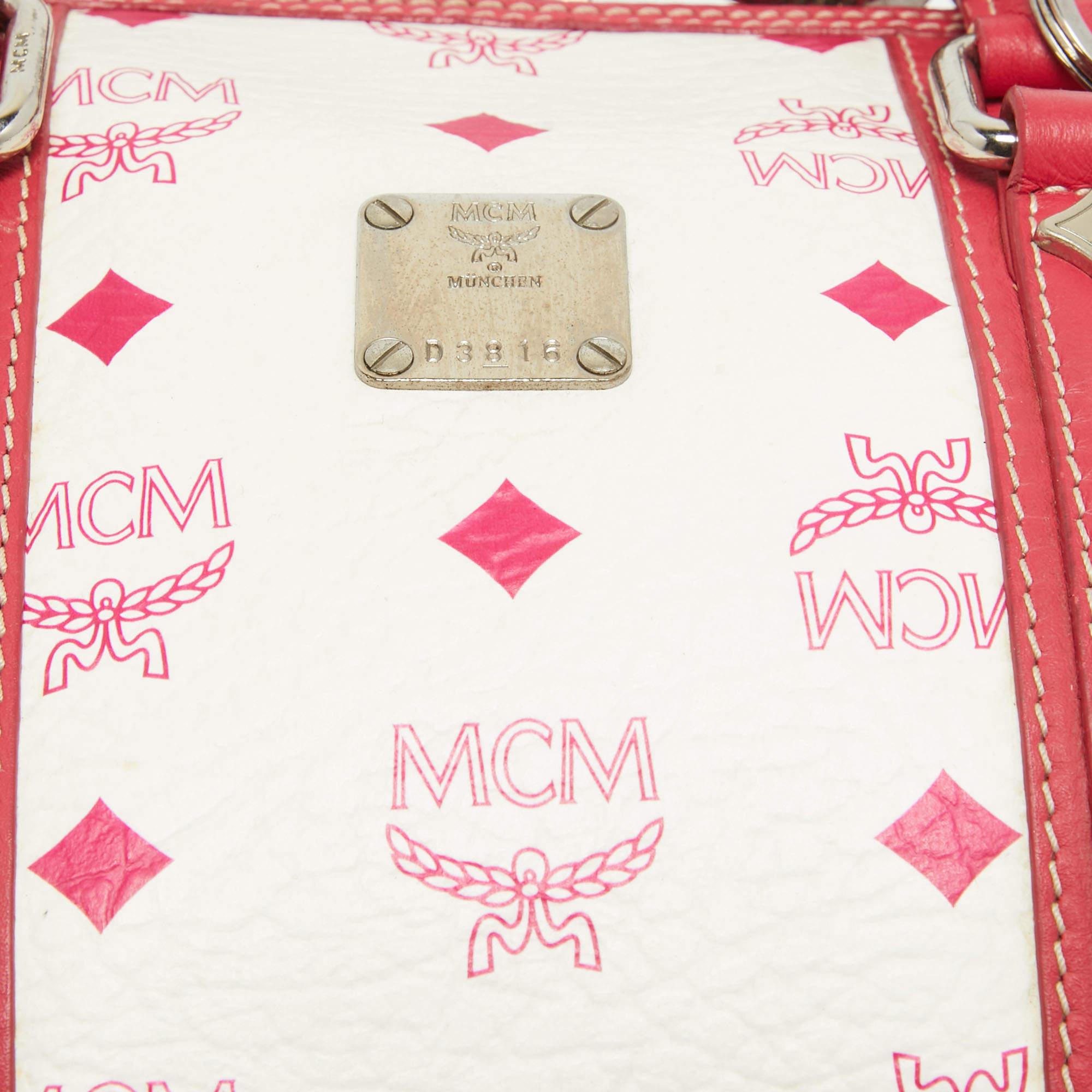 MCM Pink/White Visetos Coated Canvas and Leather Charm Boston Bag 1