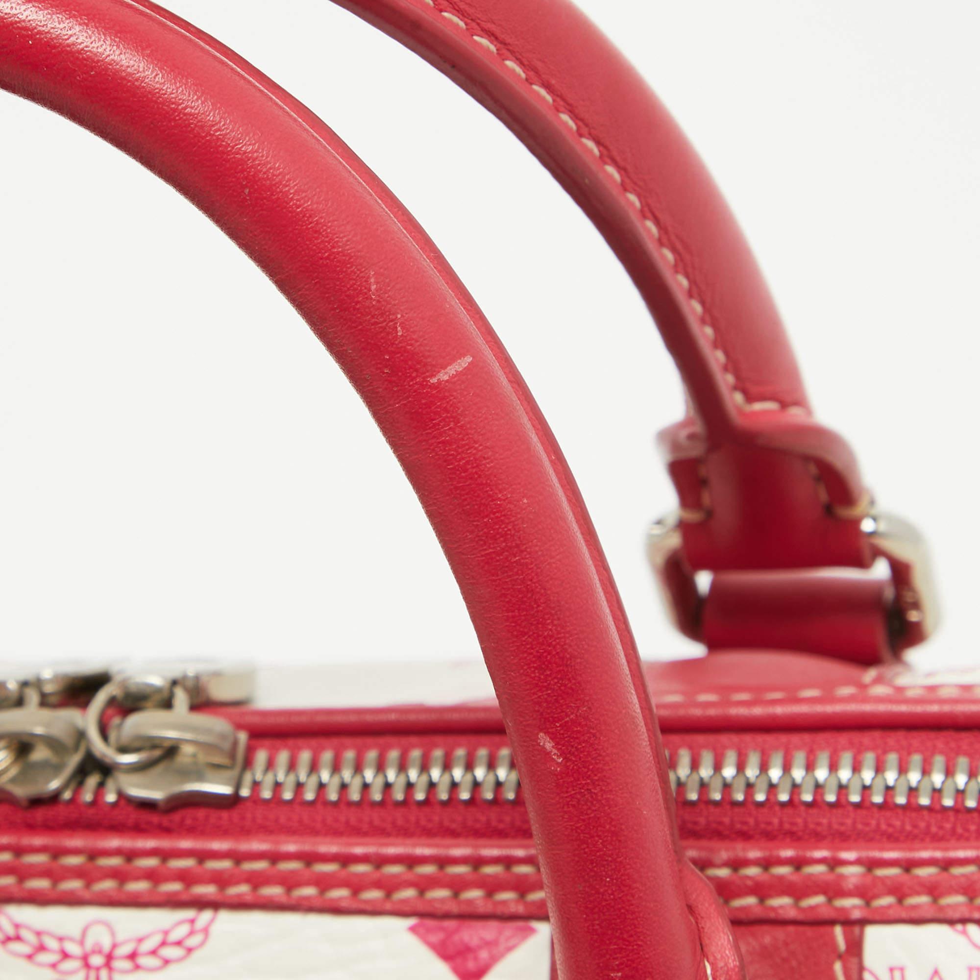 MCM Pink/White Visetos Coated Canvas and Leather Charm Boston Bag 5