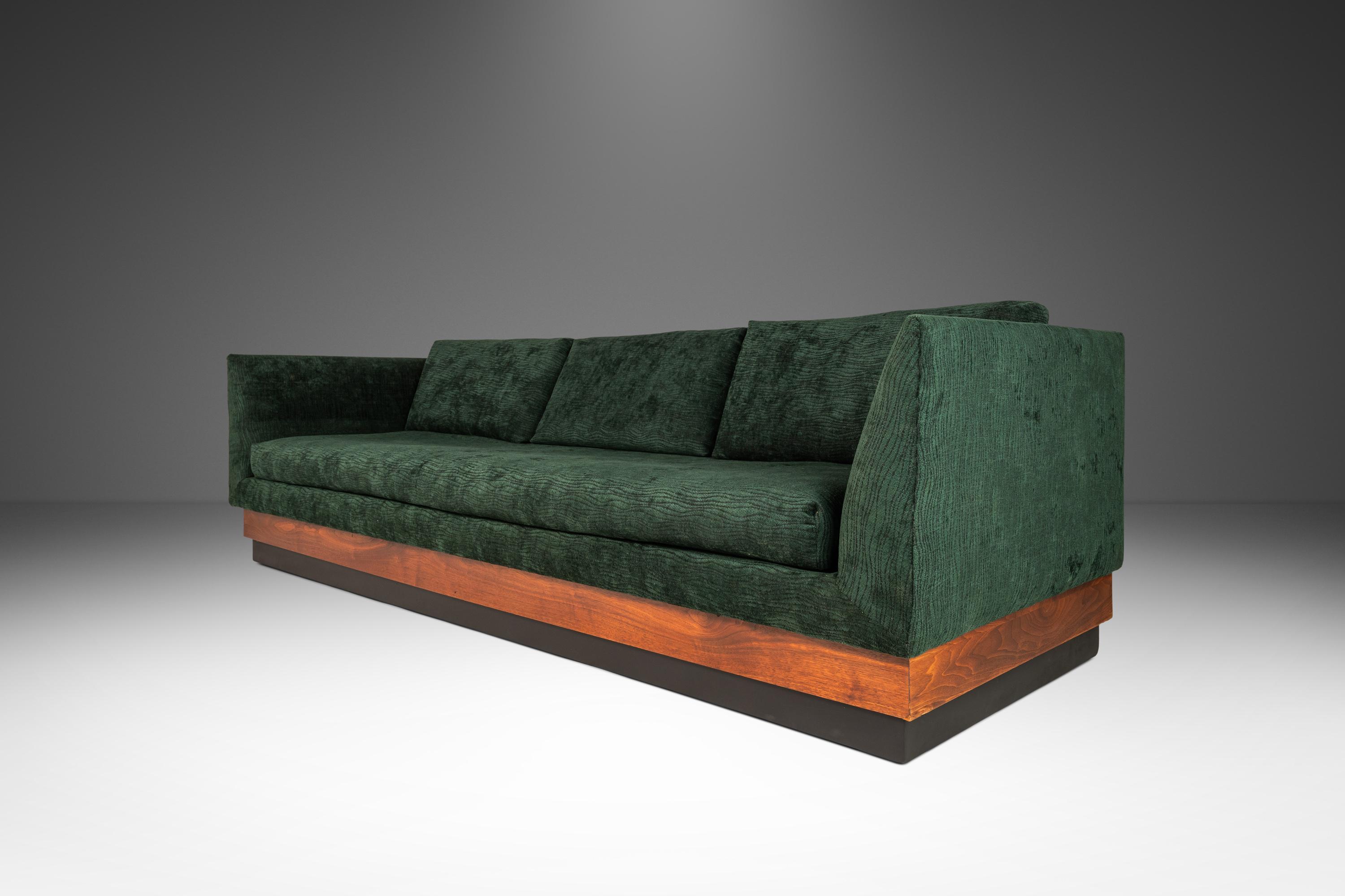 Fabric MCM Platform Sofa in Walnut by Adrian Pearsall for Craft Associates, c. 1960's For Sale