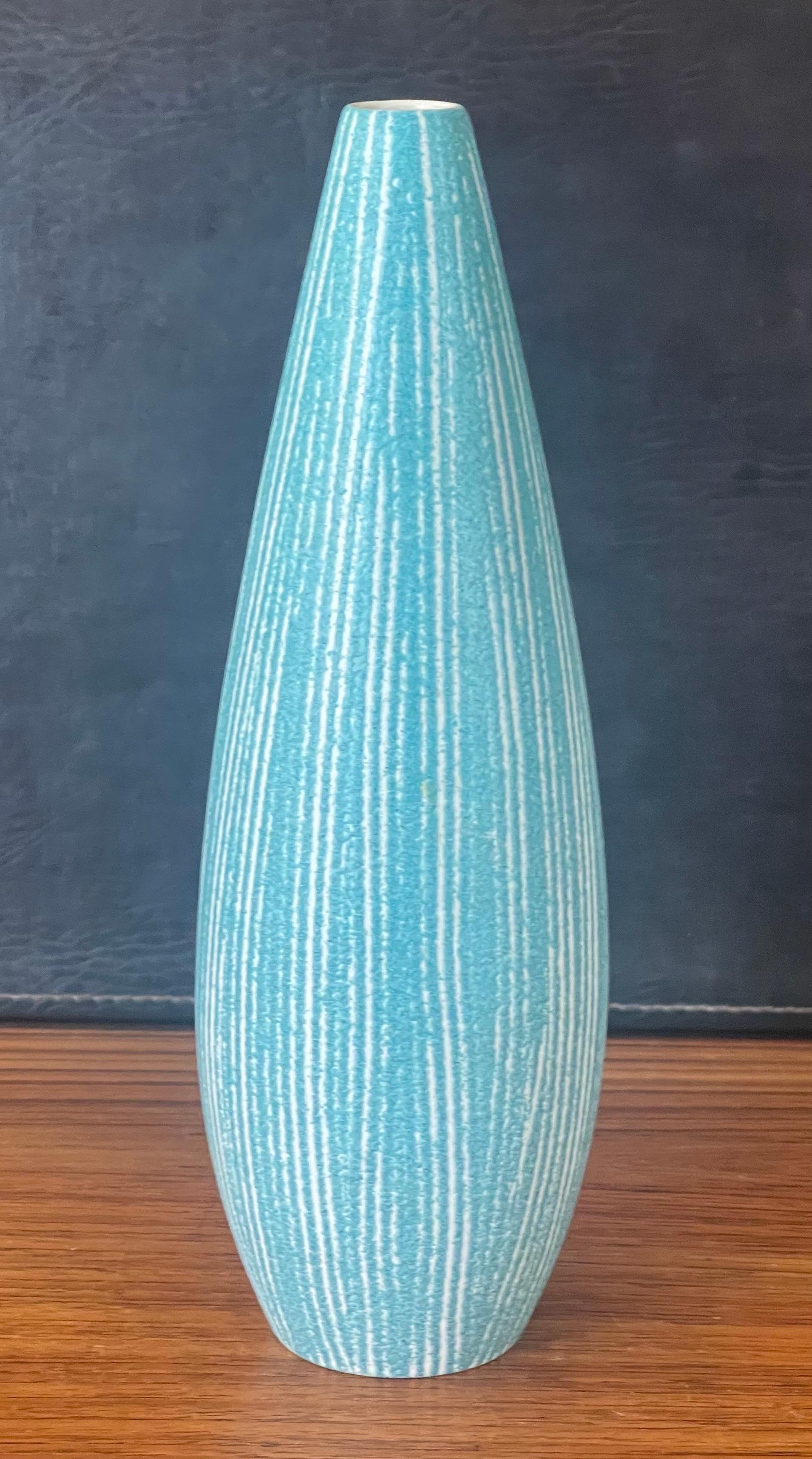 MCM Powder Blue Ceramic Vase by Hyalyn In Good Condition For Sale In San Diego, CA