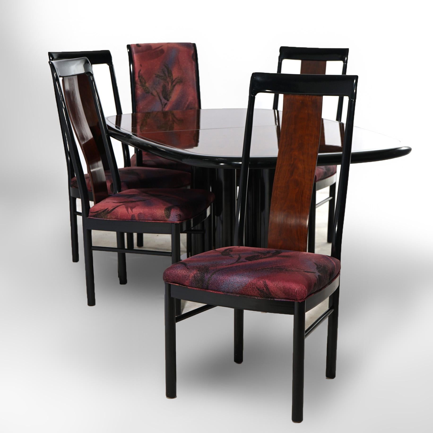 MCM Profiles by Drexel Mahogany & Ebonized Table w/Two Leaves & Six Chairs 20thC In Good Condition For Sale In Big Flats, NY
