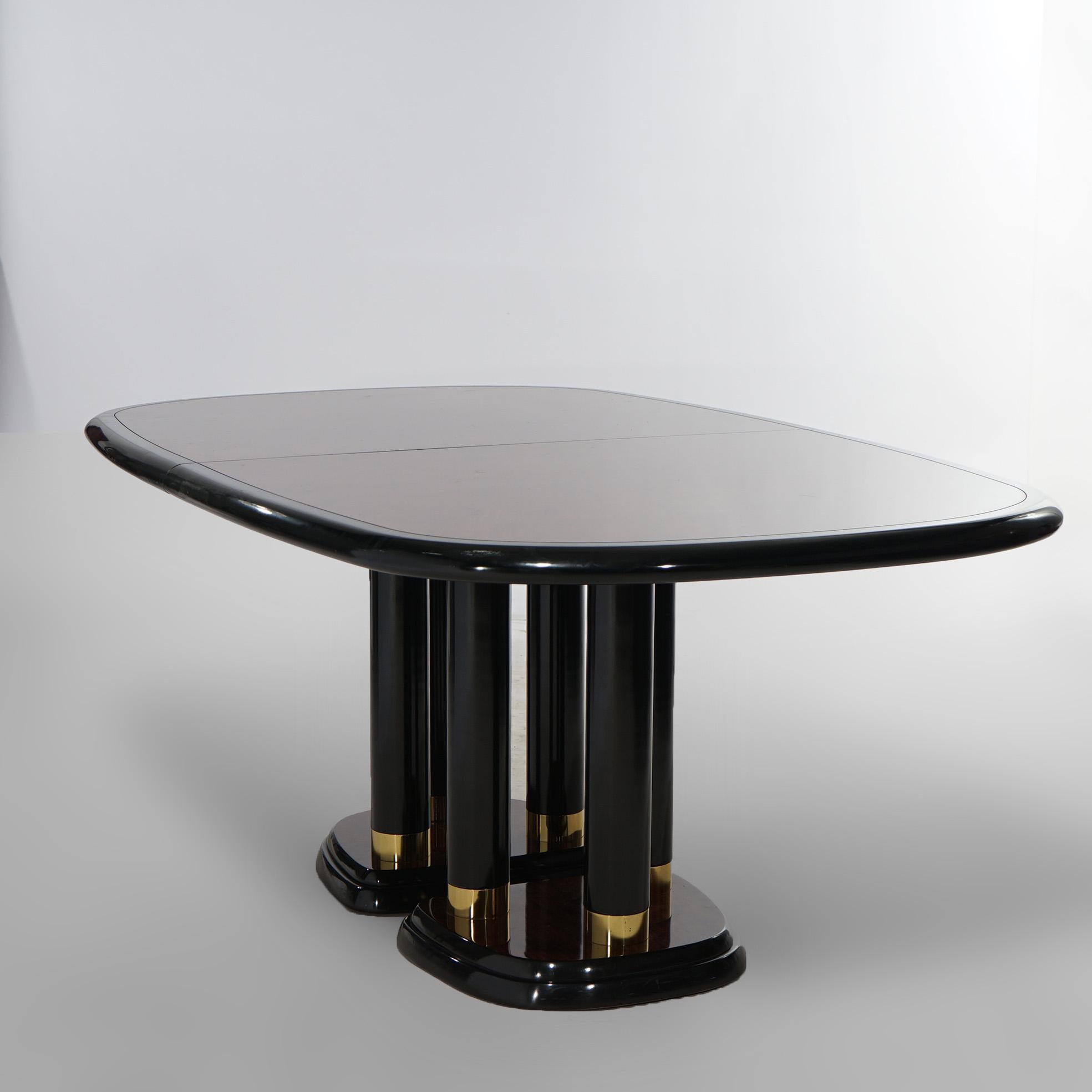 MCM-Profile von Drexel, Tisch aus Mahagoni und ebonisiertem Holz mit zwei Blättern und sechs Stühlen, 20. Jahrhundert im Zustand „Gut“ im Angebot in Big Flats, NY