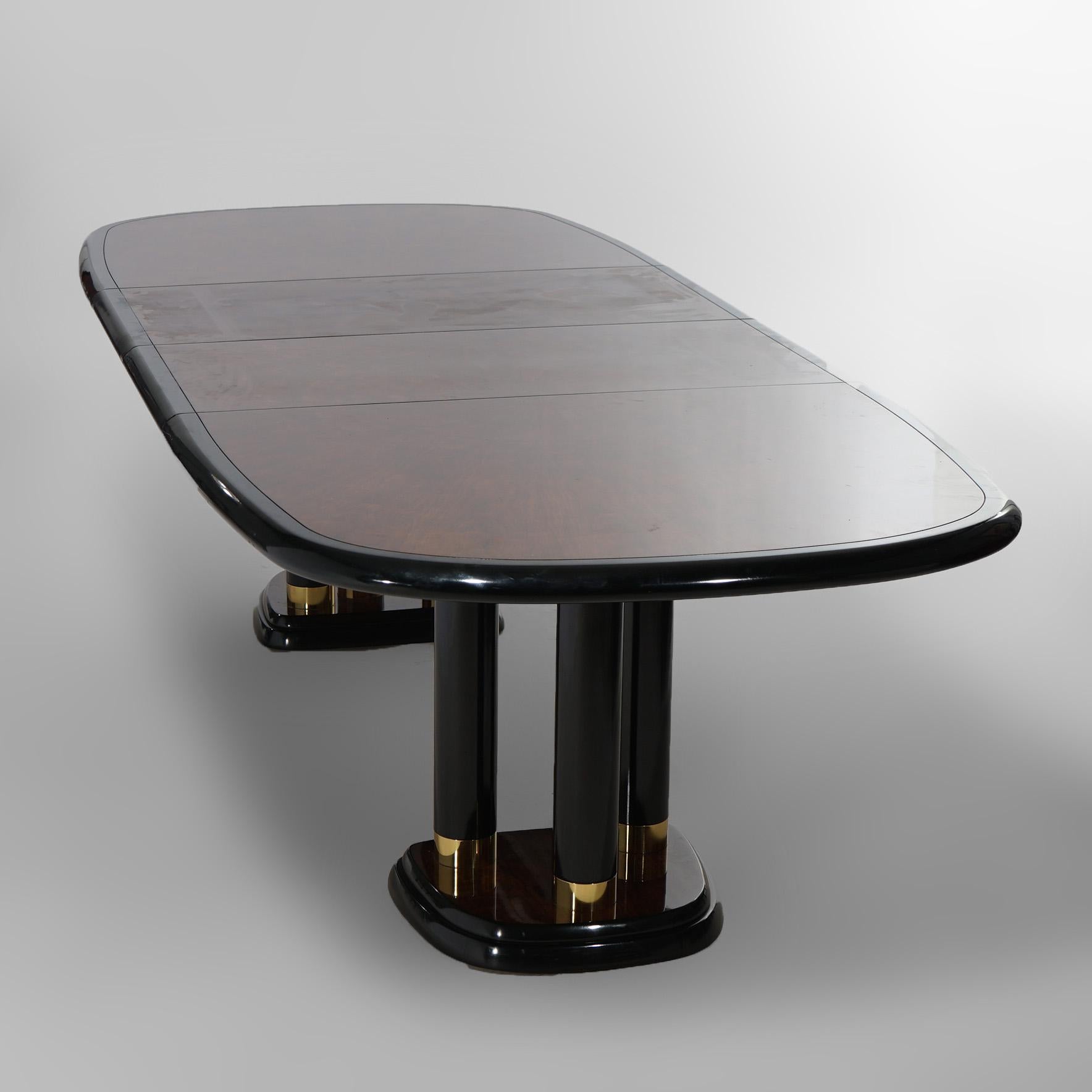 20ième siècle Table MCM Profiles by Drexel en acajou et ébène avec deux feuilles et six chaises 20e siècle en vente