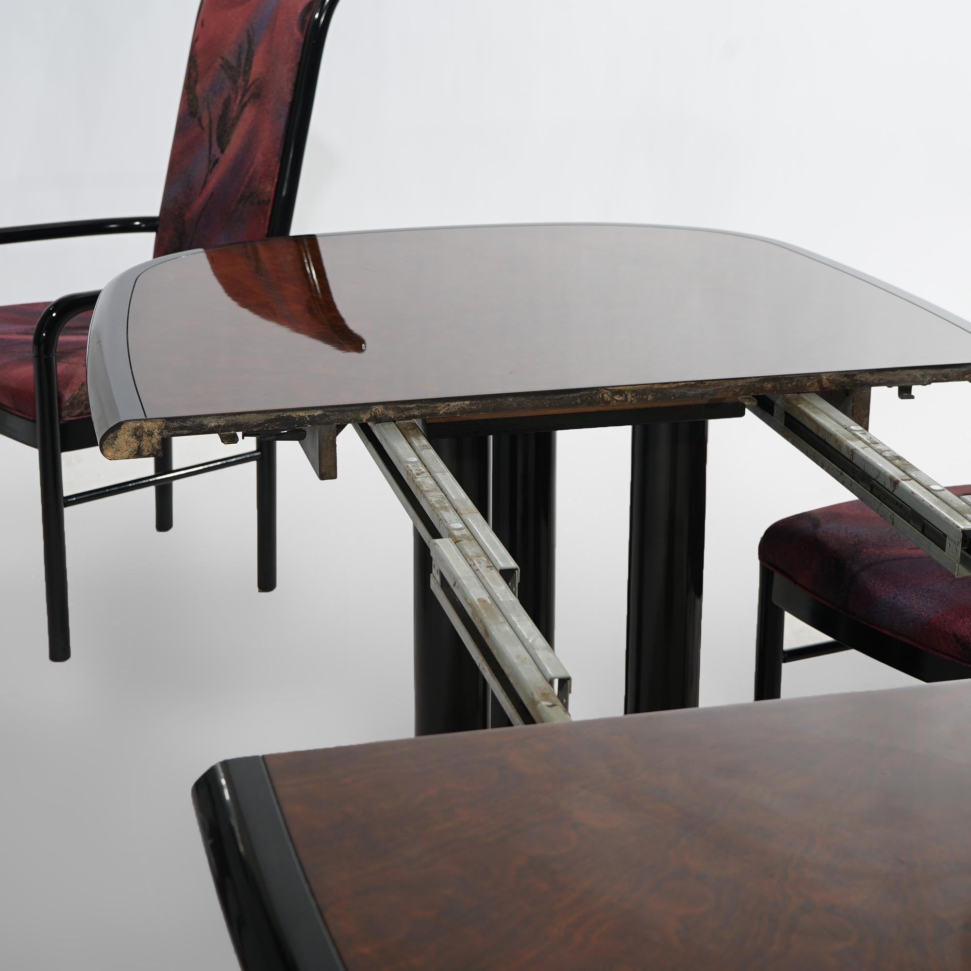 MCM Profiles by Drexel Mahogany & Ebonized Table w/Two Leaves & Six Chairs 20thC For Sale 4