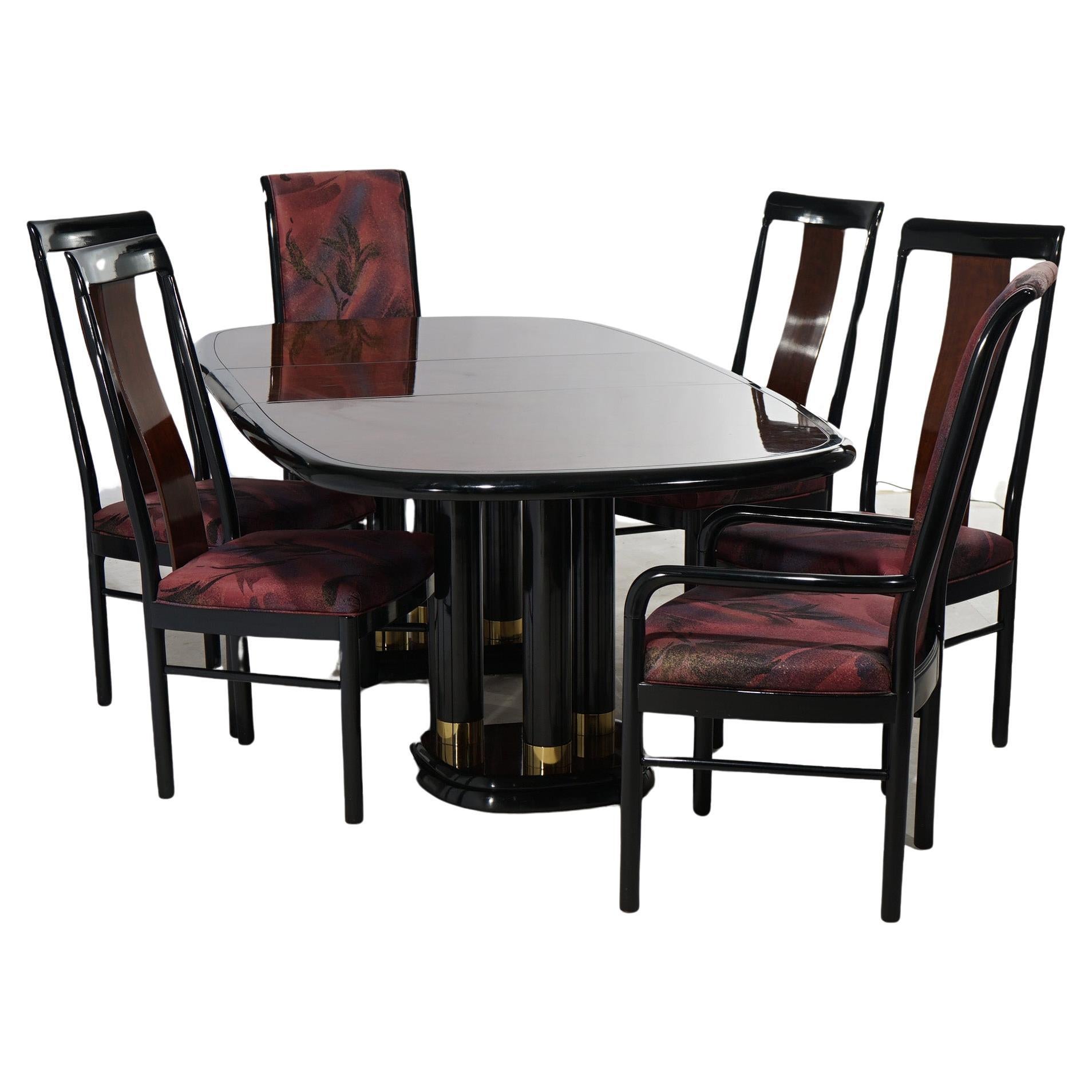 MCM Profiles by Drexel Mahogany & Ebonized Table w/Two Leaves & Six Chairs 20thC For Sale