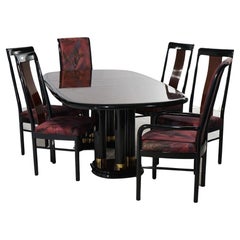 Vintage MCM Profiles by Drexel Mahogany & Ebonized Table w/Two Leaves & Six Chairs 20thC