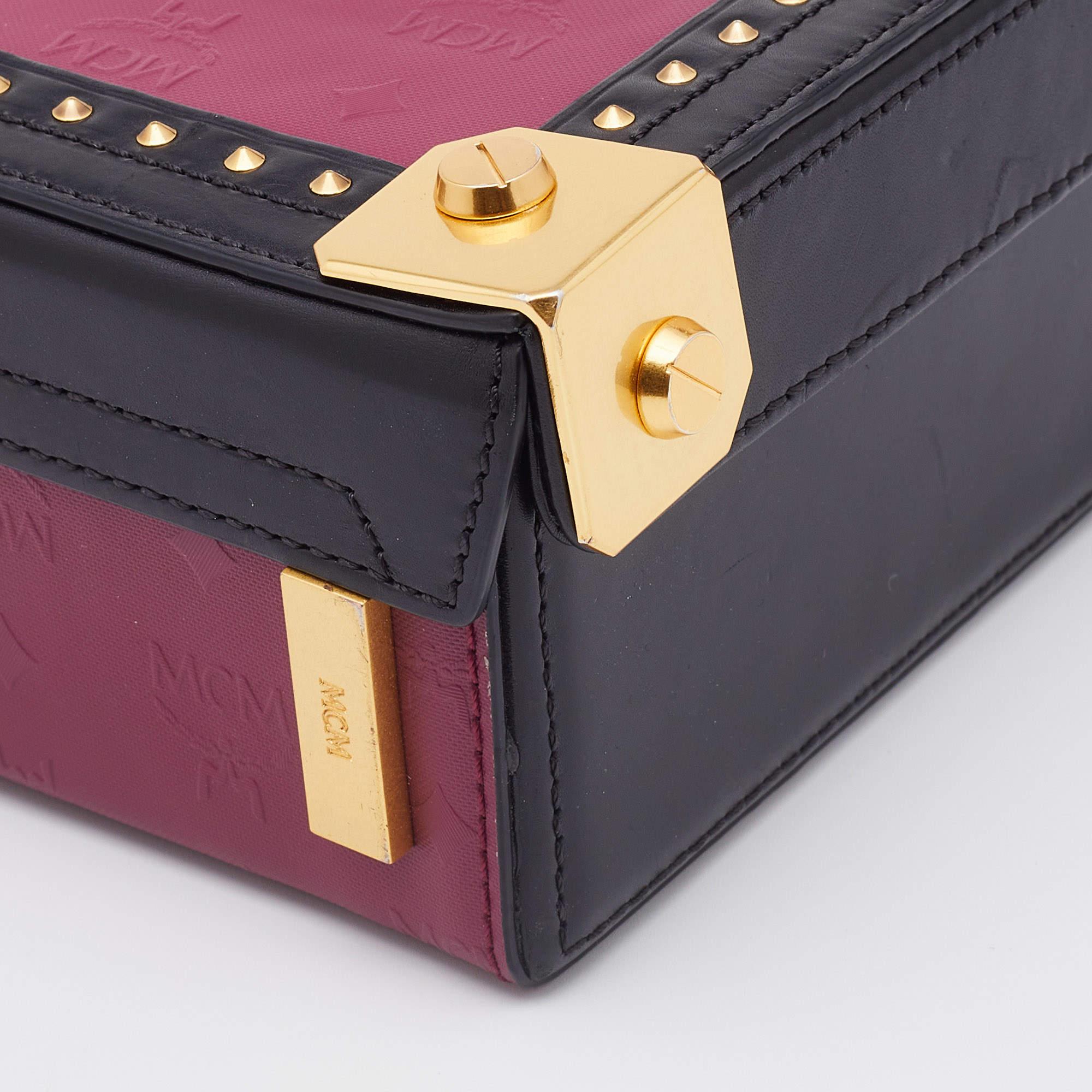 Women's MCM Purple/Black Visetos Coated Canvas and Leather Berlin Box Bag