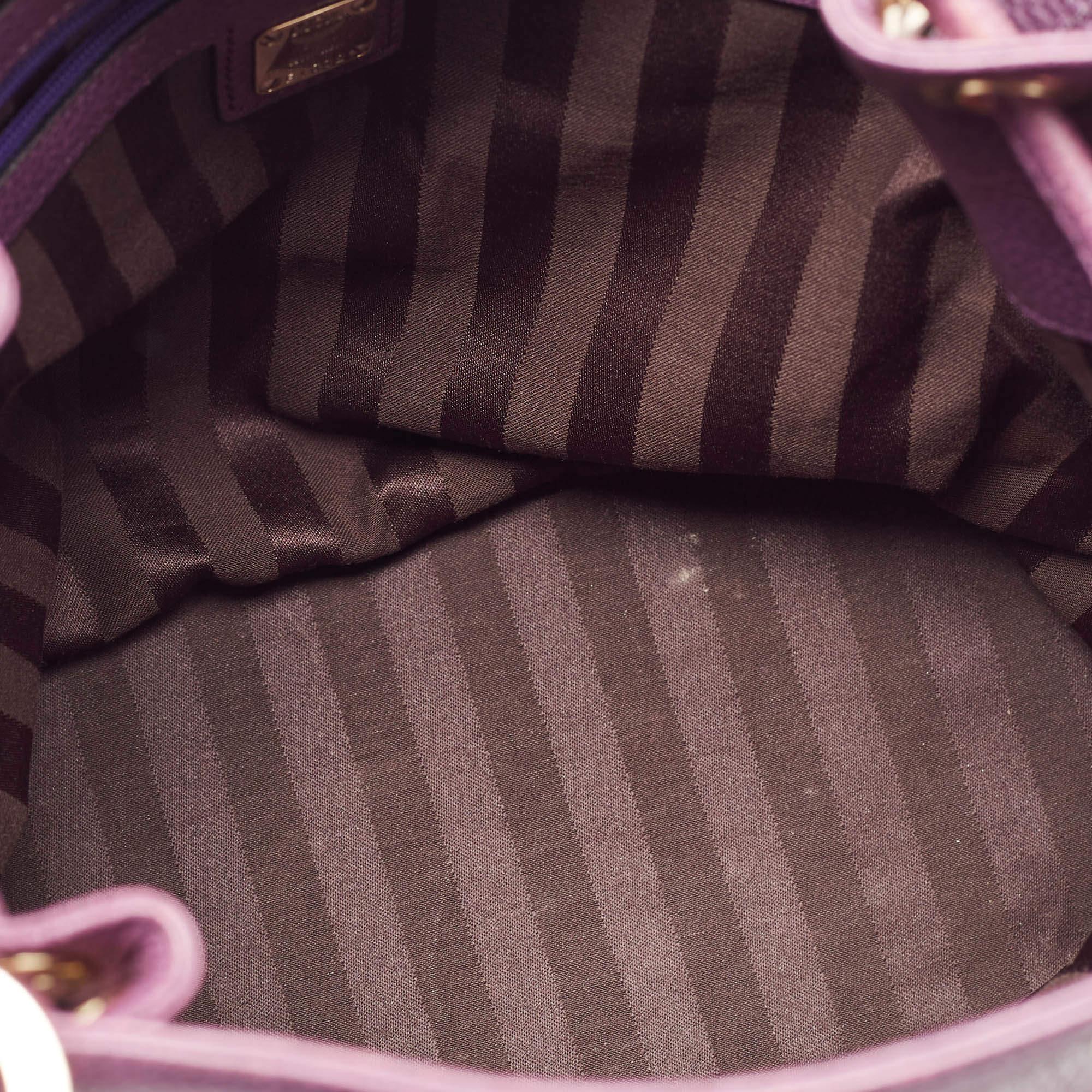MCM Purple Leather Studded Drawstring Shoulder Bag For Sale 4
