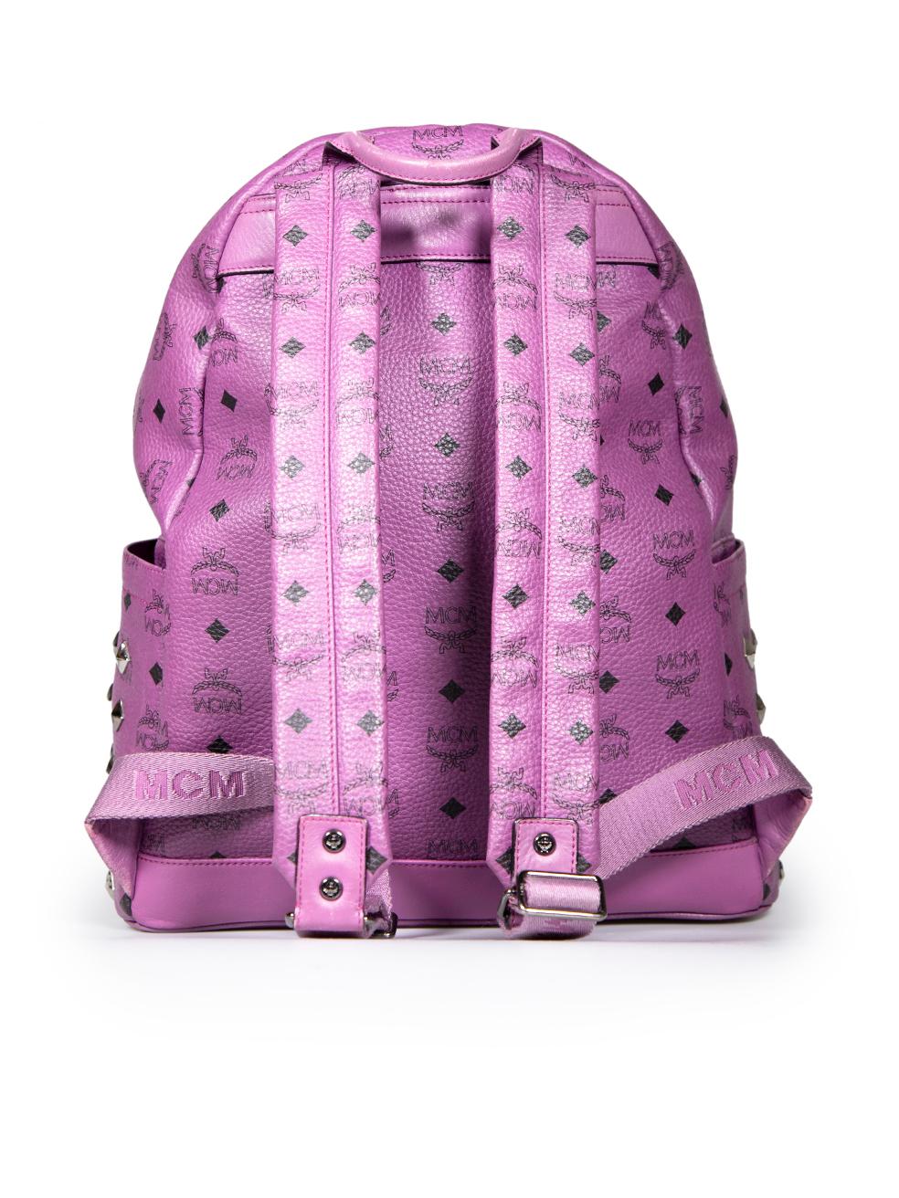 MCM Purple Leather Visetos Stark Studded Backpack In Excellent Condition For Sale In London, GB