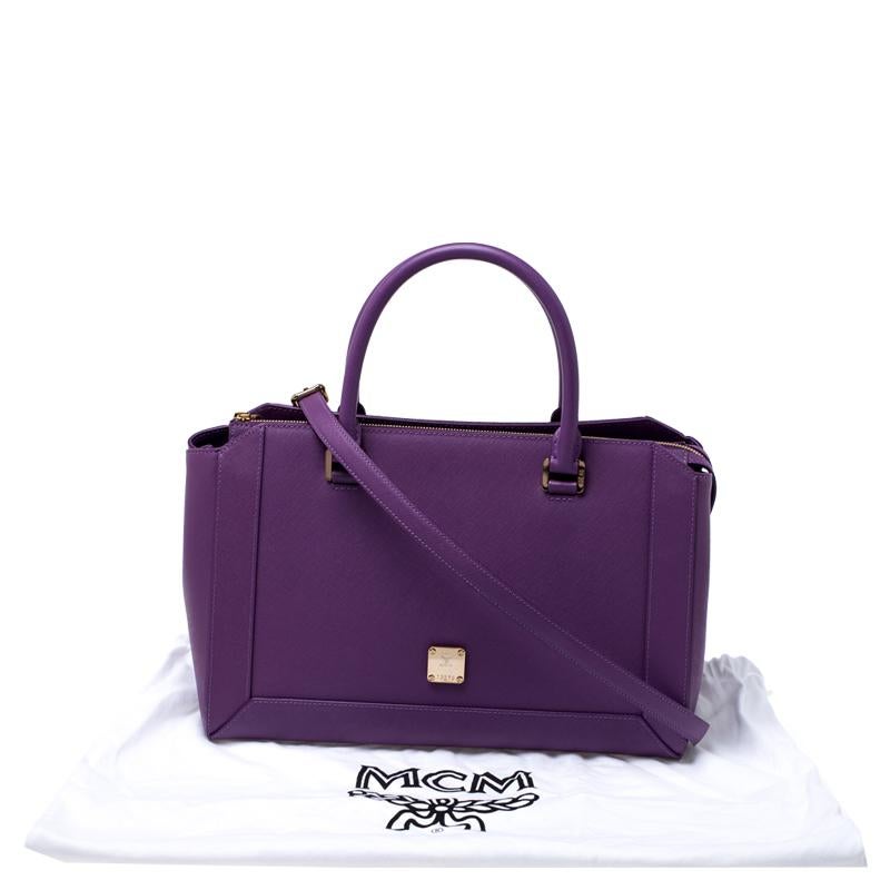 MCM Purple Textured Leather Tote 4