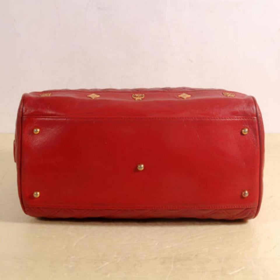 Mcm Quilted Boston 869503 Red Leather Shoulder Bag 6