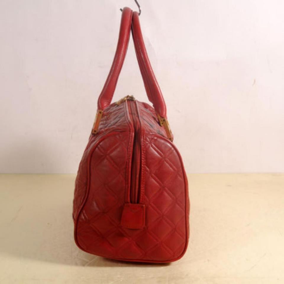 Women's Mcm Quilted Boston 869503 Red Leather Shoulder Bag