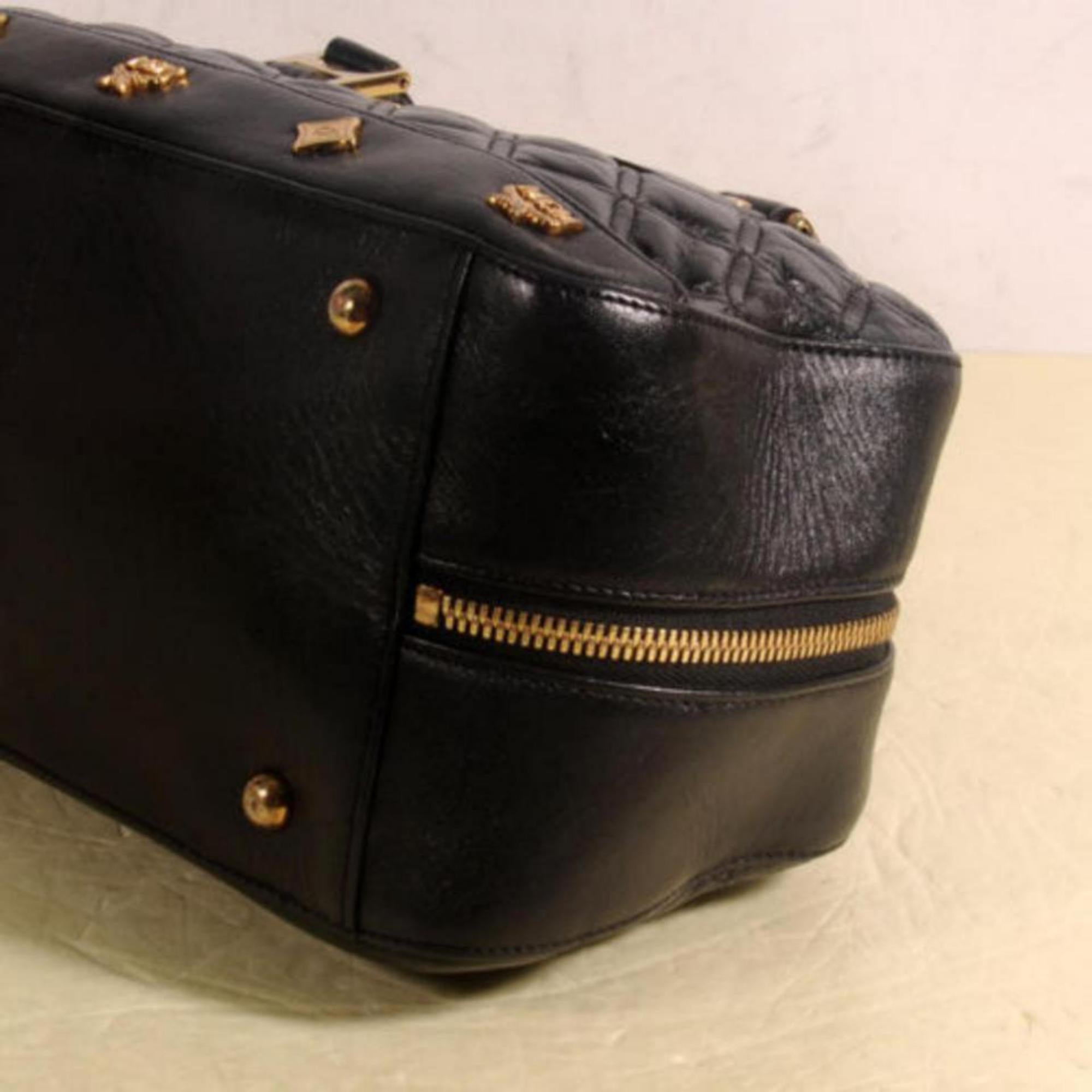 MCM Quilted Boston 869701 Black Leather Shoulder Bag For Sale 6