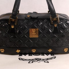 MCM Quilted Boston 869701 Black Leather Shoulder Bag