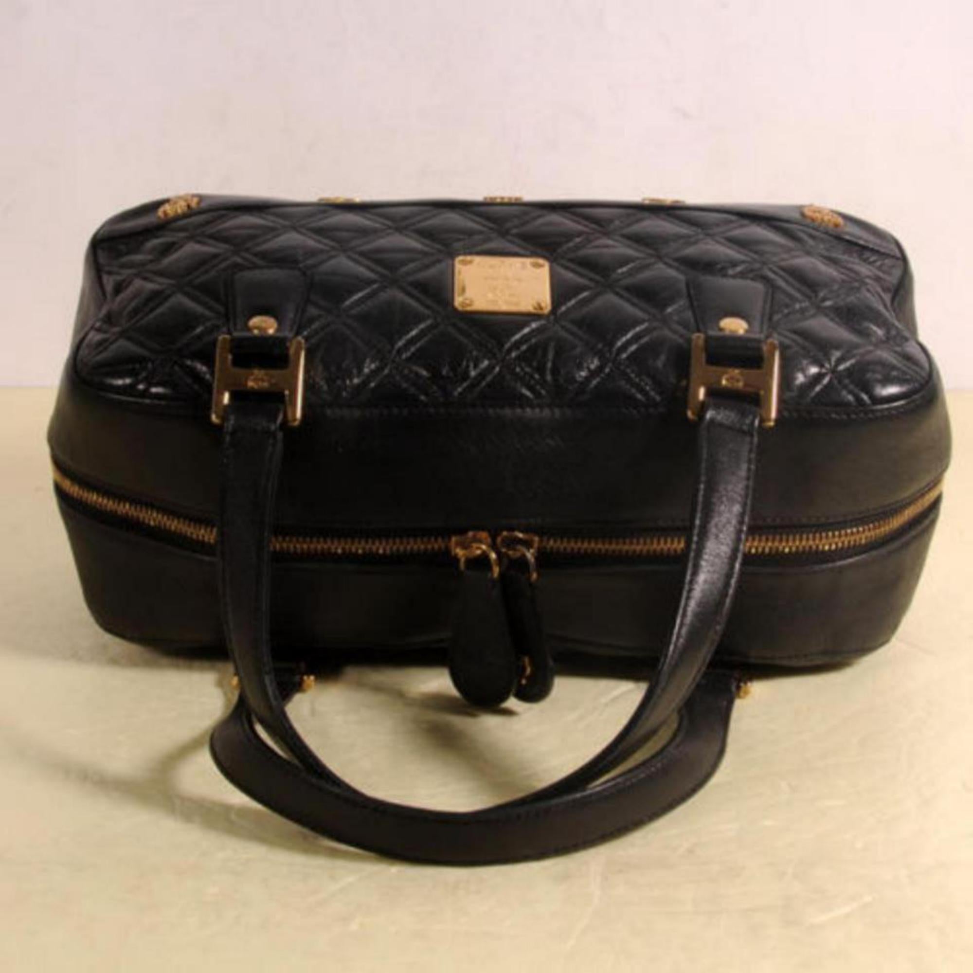 MCM Quilted Boston 869701 Black Leather Shoulder Bag For Sale 1