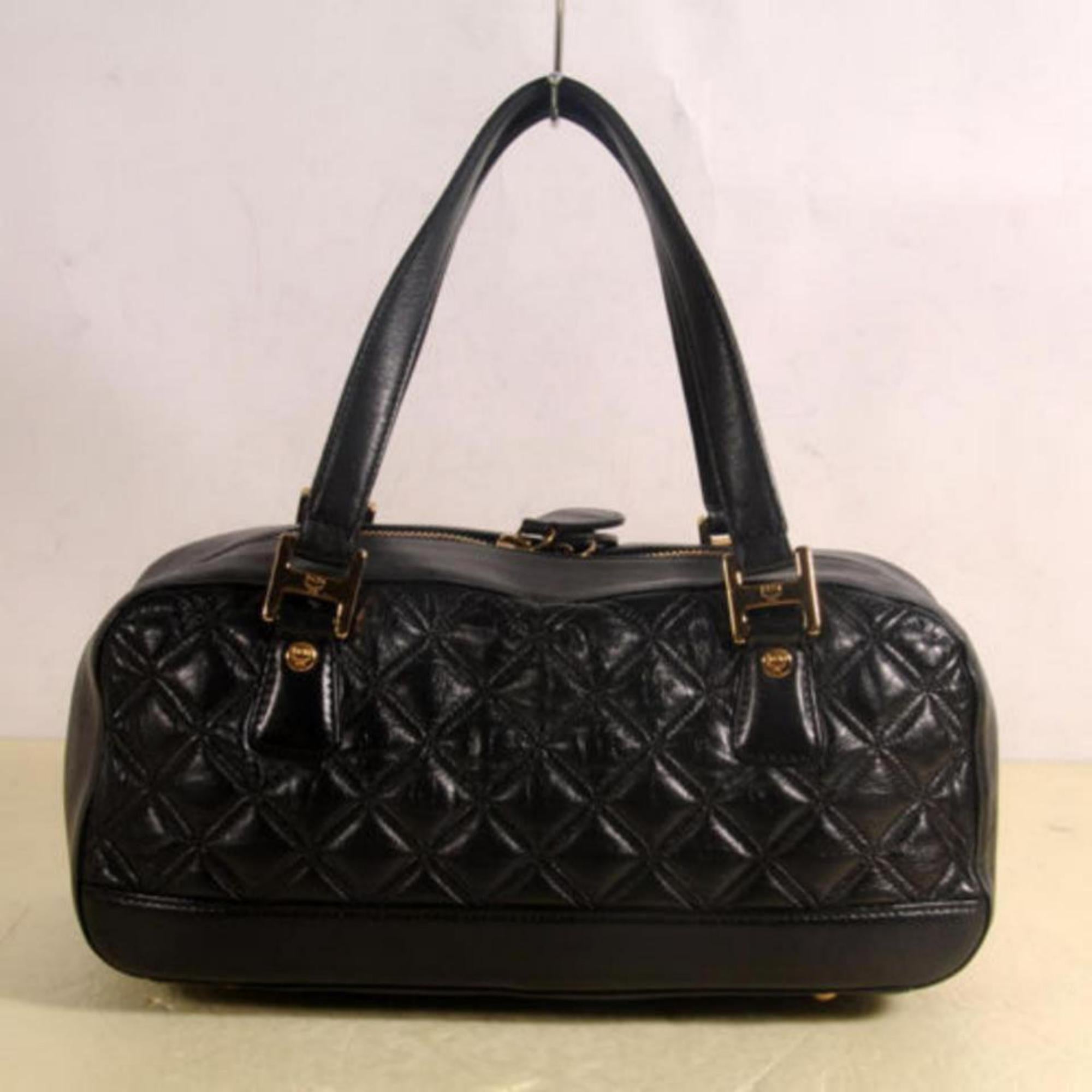 MCM Quilted Boston 869701 Black Leather Shoulder Bag For Sale 2