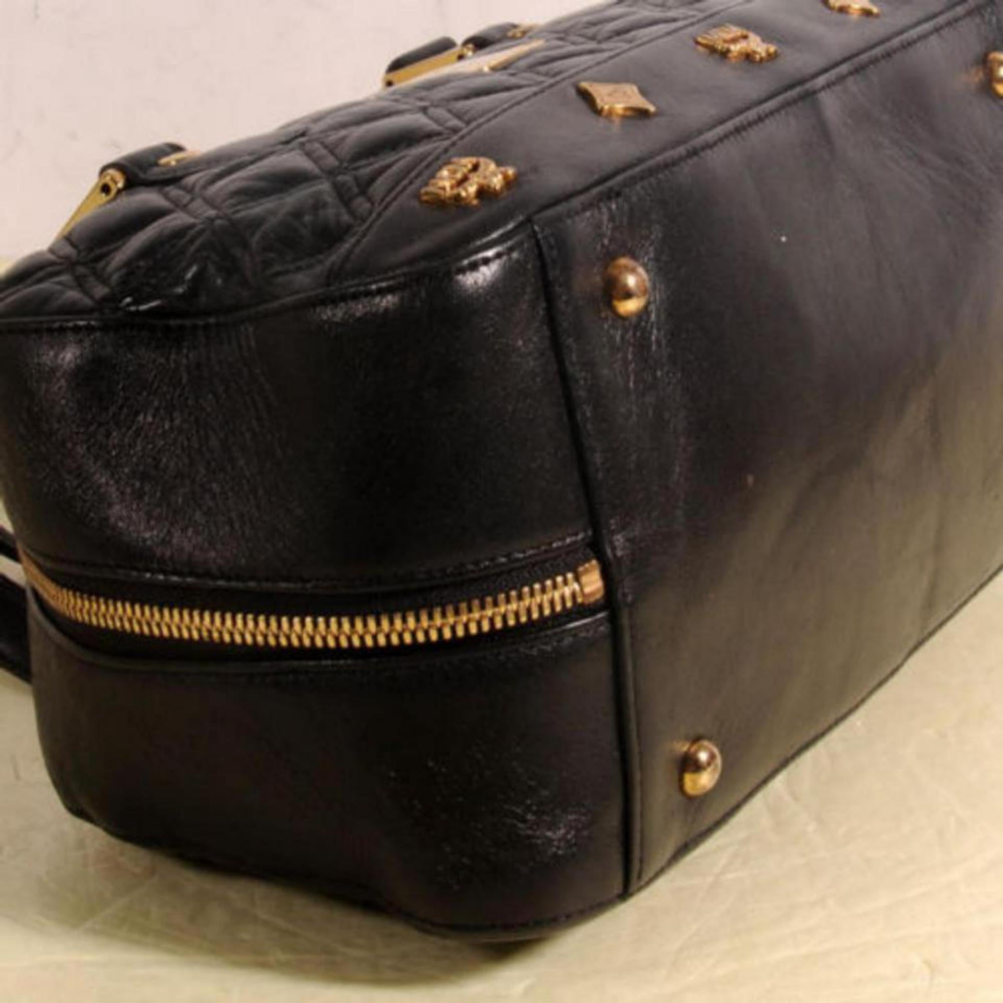 MCM Quilted Boston 869701 Black Leather Shoulder Bag For Sale 5