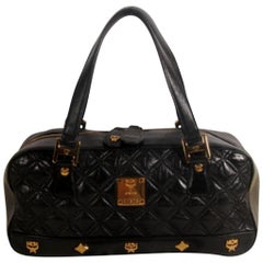 Vintage MCM Quilted Boston 869701 Black Leather Shoulder Bag