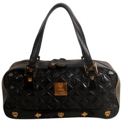 MCM Quilted Boston 869701 Black Leather Shoulder Bag