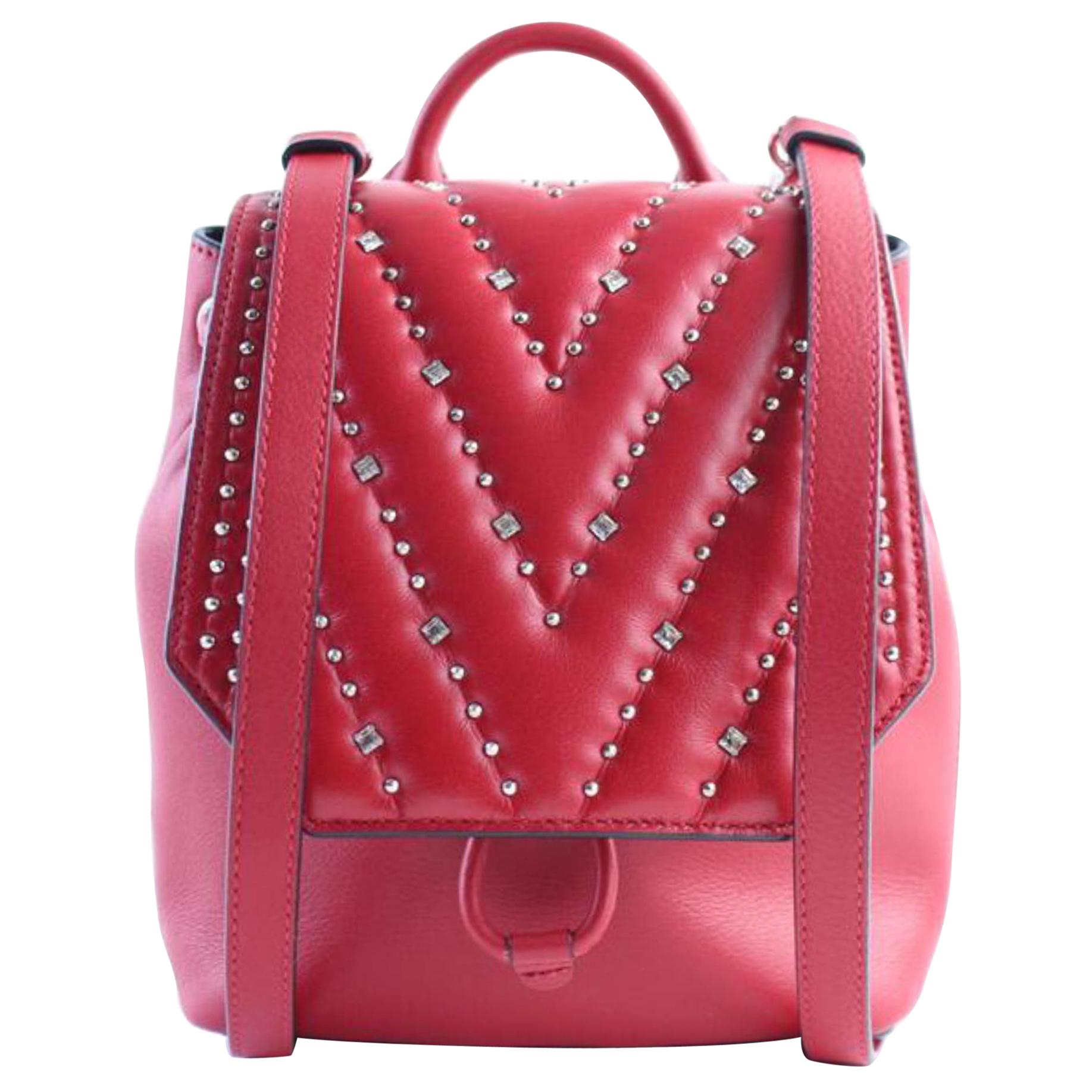 MCM Quilted Diamond Mini Disco 17mr0319 Red Leather Backpack For Sale