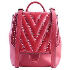 MCM Mini Disco 17mr0319 Roter Leder-Rucksack mit gesteppten Diamanten