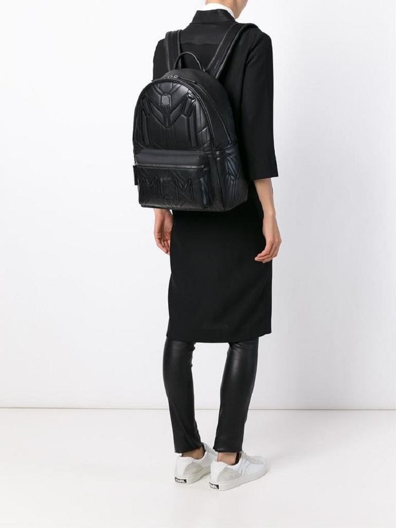 mcm black leather backpack