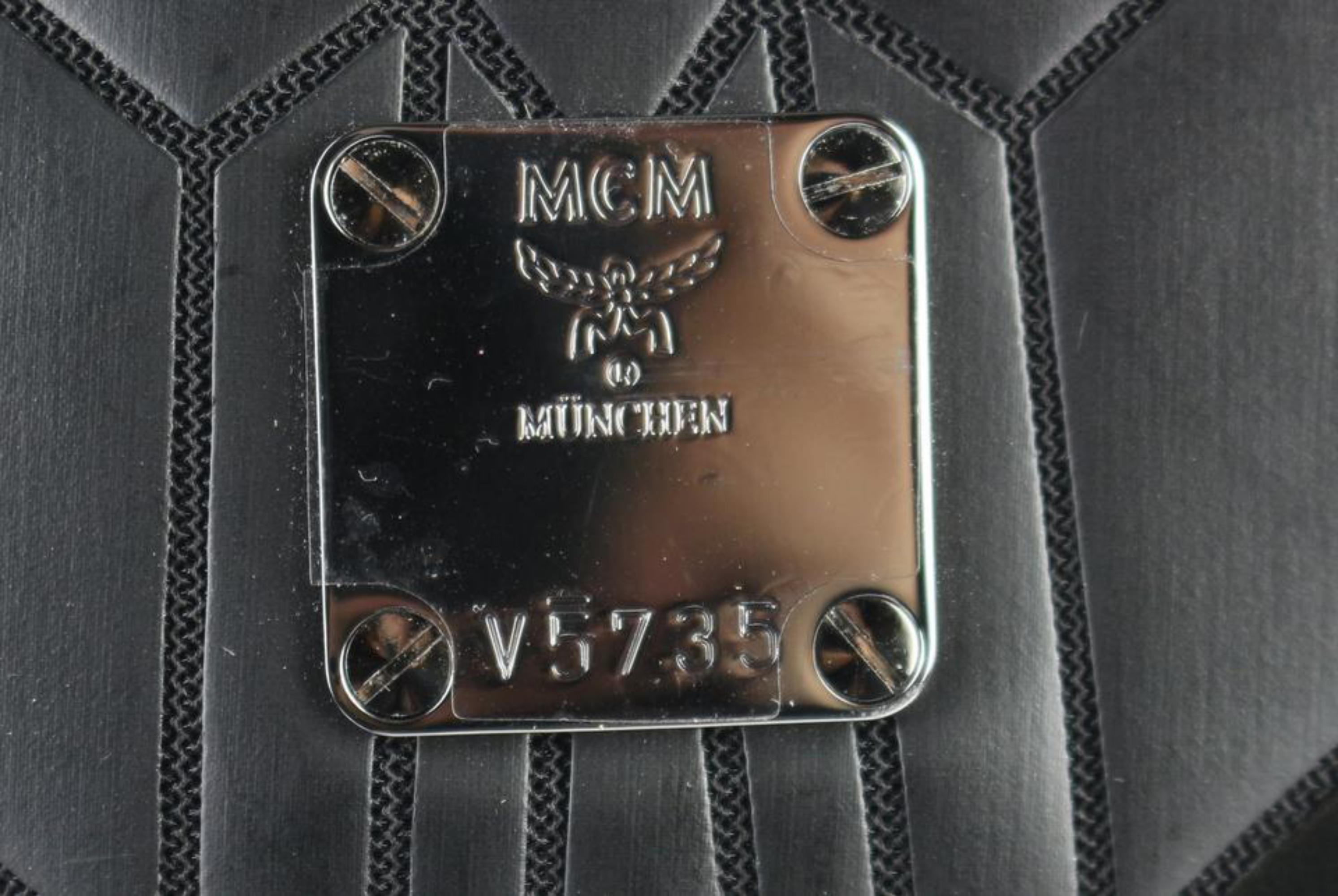 MCM Quilted Embossed Bionic 232006 Black Leather Backpack For Sale 2