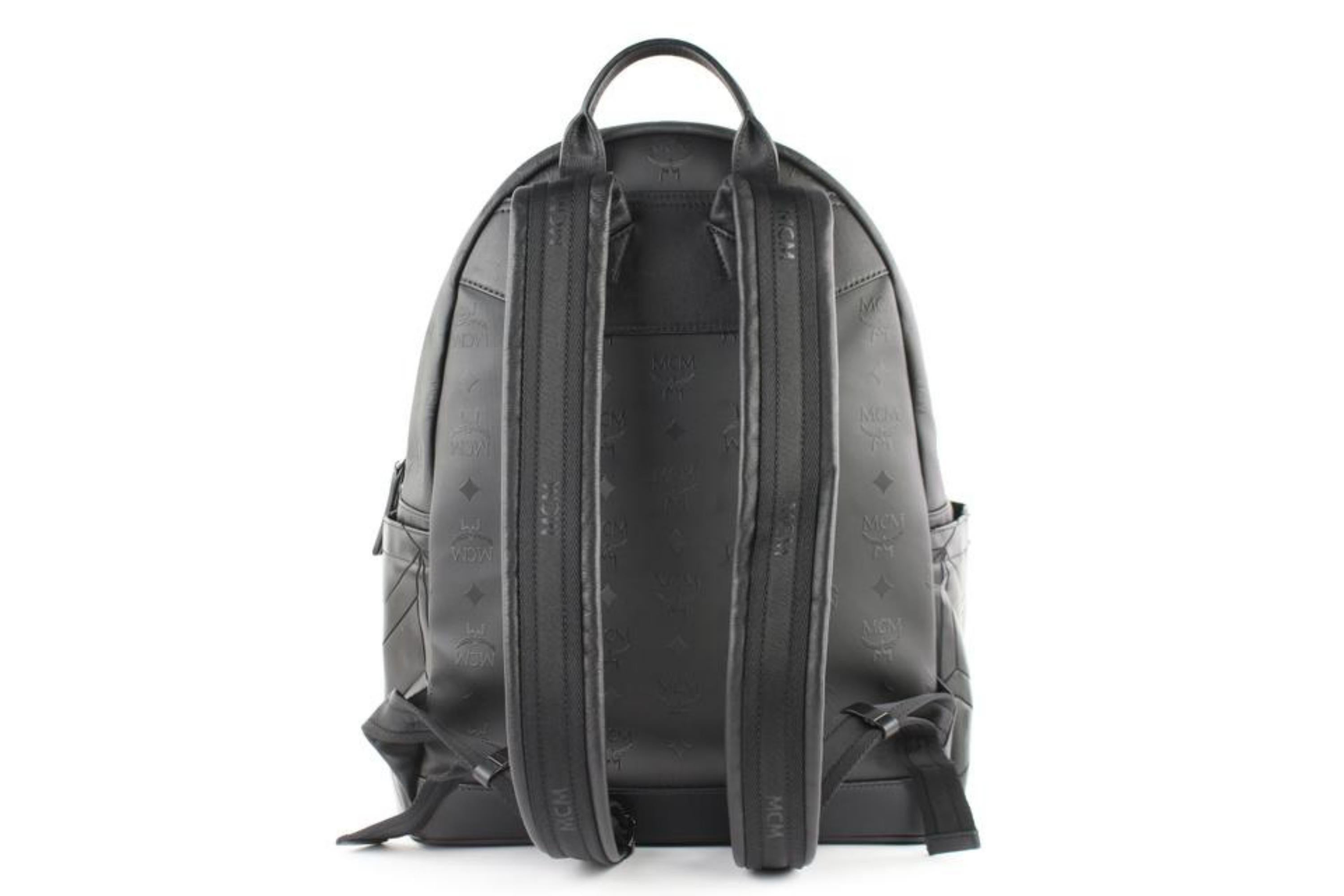 MCM Quilted Embossed Bionic 232006 Black Leather Backpack For Sale 4
