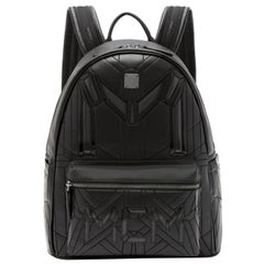 Vintage MCM Quilted Embossed Bionic 232006 Black Leather Backpack