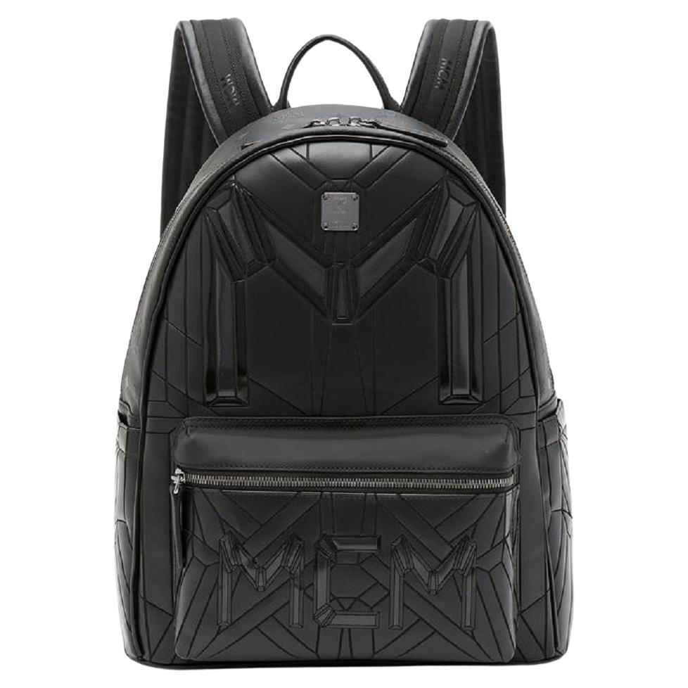 MCM Quilted Embossed Bionic 232006 Black Leather Backpack For Sale