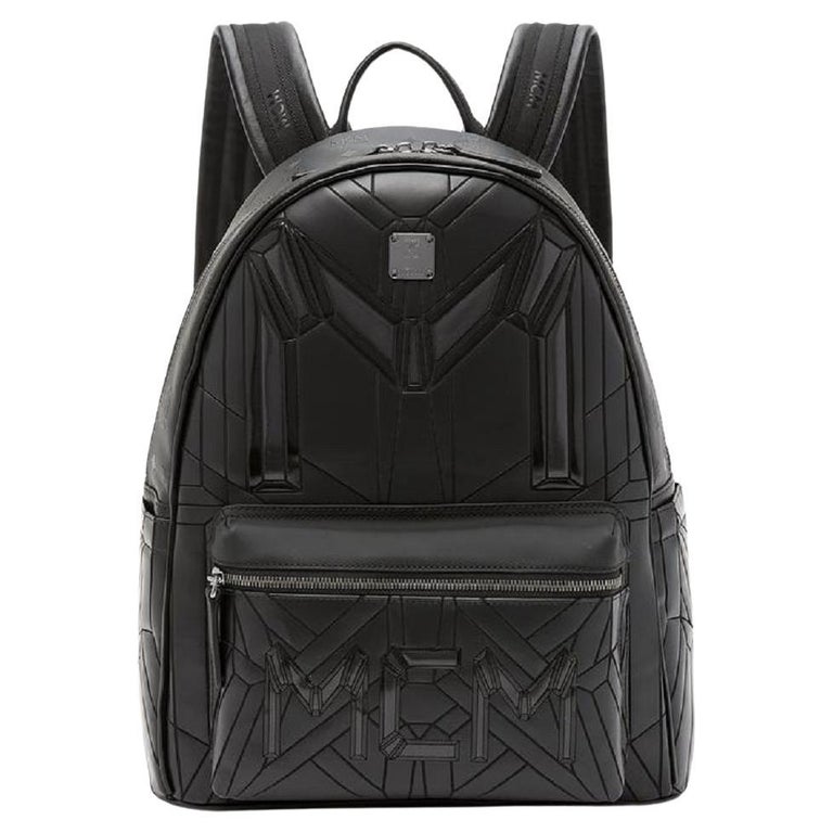 Sharpen arithmetic Orderly MCM Quilted Embossed Bionic 232006 Black Leather Backpack For Sale at  1stDibs