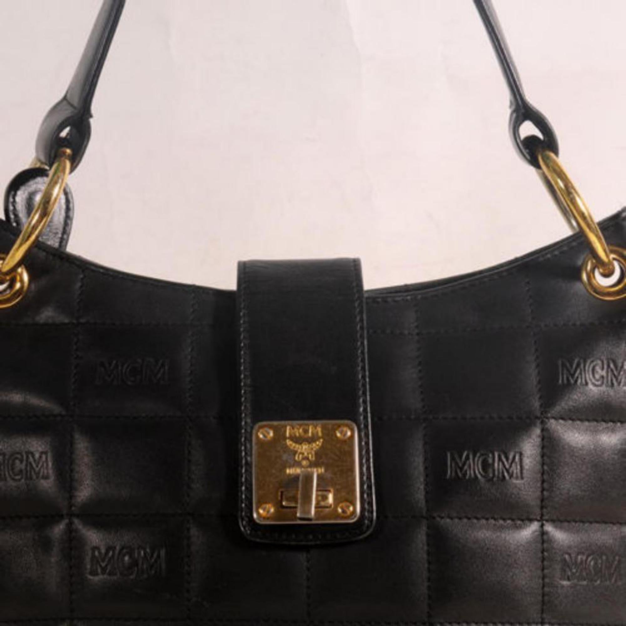 MCM Quilted Hobo 869169 Black Leather Shoulder Bag For Sale 6