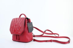 MCM Quilted Mini Diamond Disco Crystal 17mct916 Red Leather Backpack