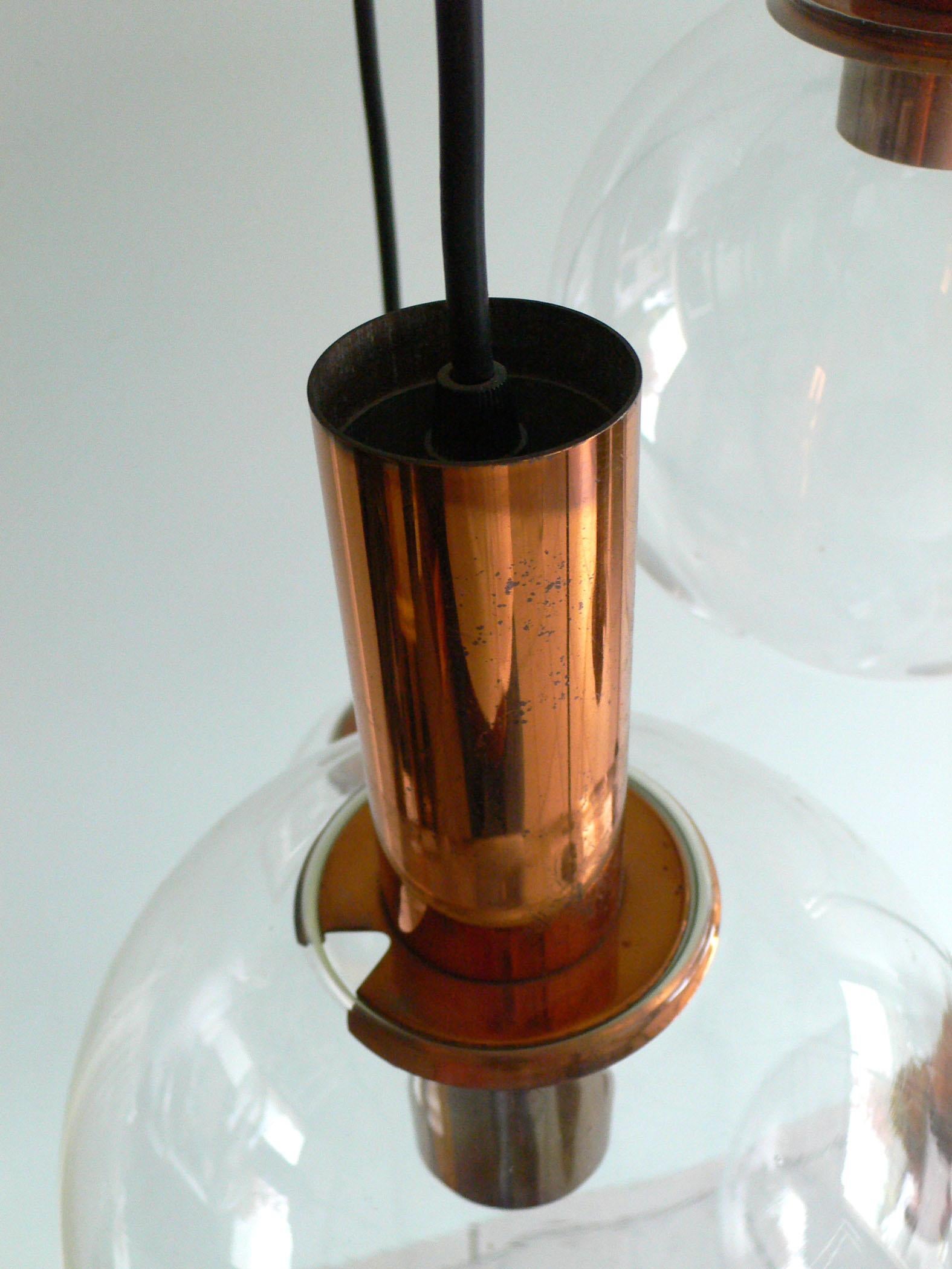 MCM RAAK Design 1960's Copper & Glass Pendant Lamp Large Chandelier For Sale 5