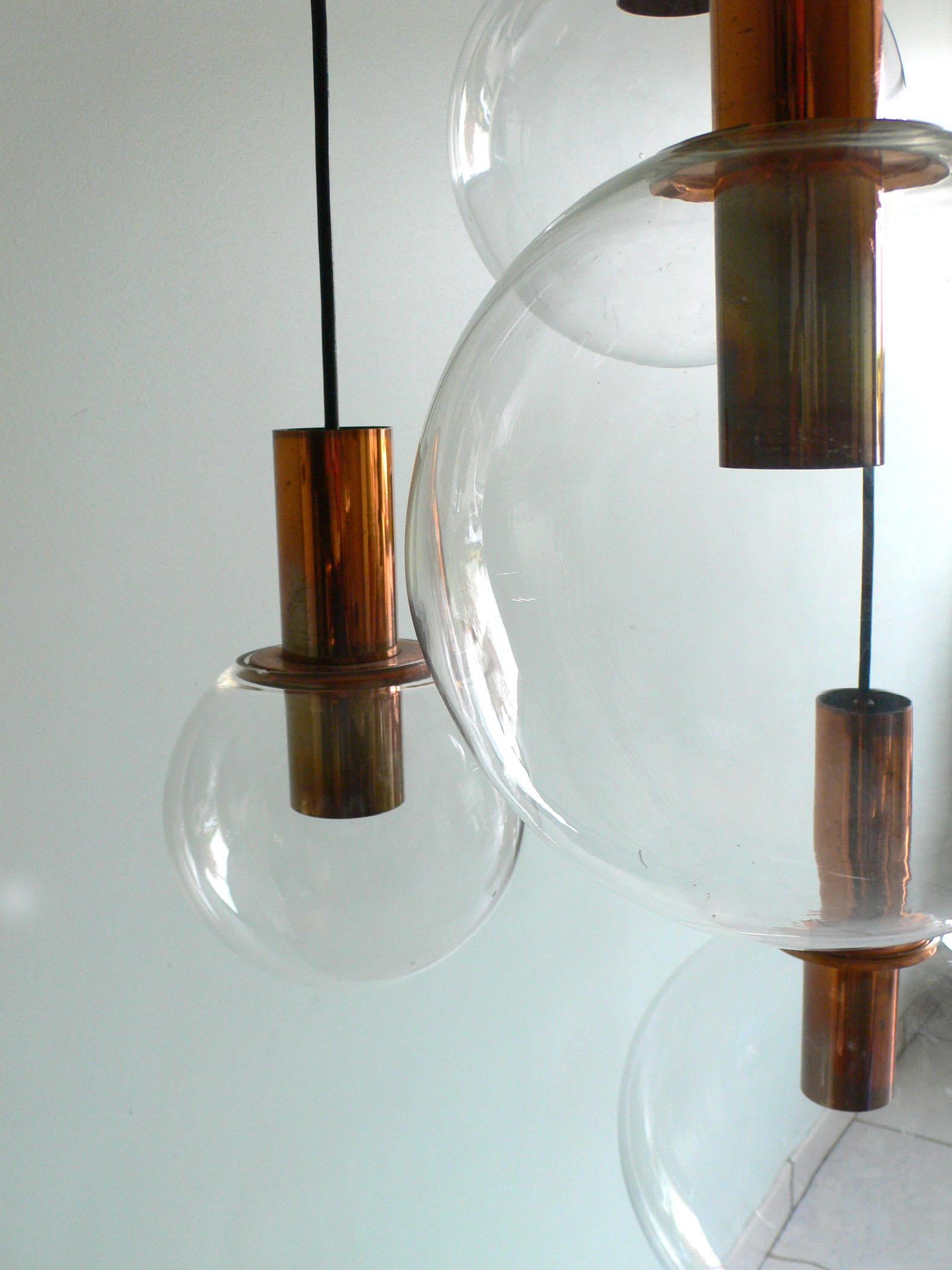 MCM RAAK Design 1960's Copper & Glass Pendant Lamp Large Chandelier For Sale 6
