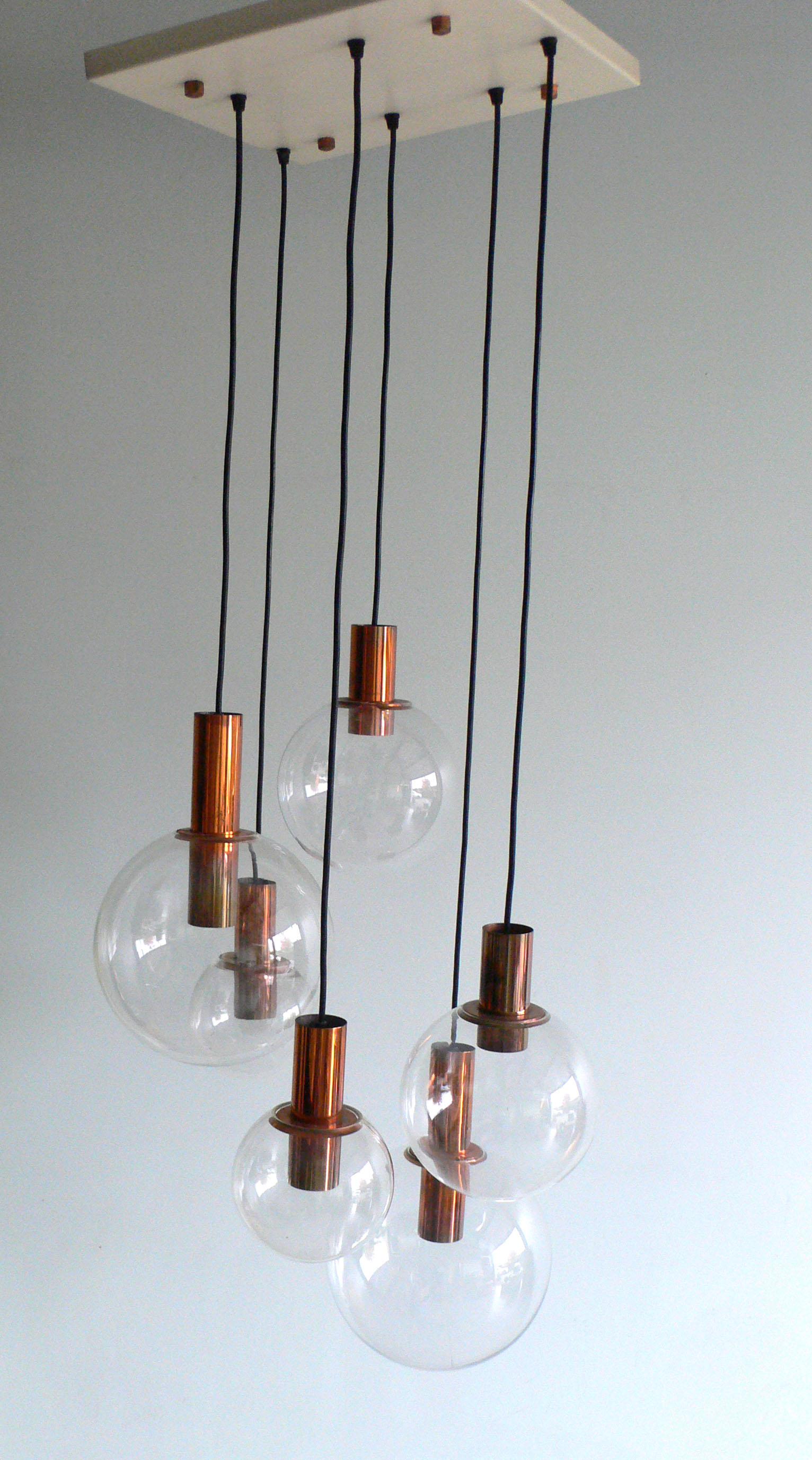 Mid-Century Modern MCM RAAK Design 1960's Copper & Glass Pendant Lamp Large Chandelier For Sale
