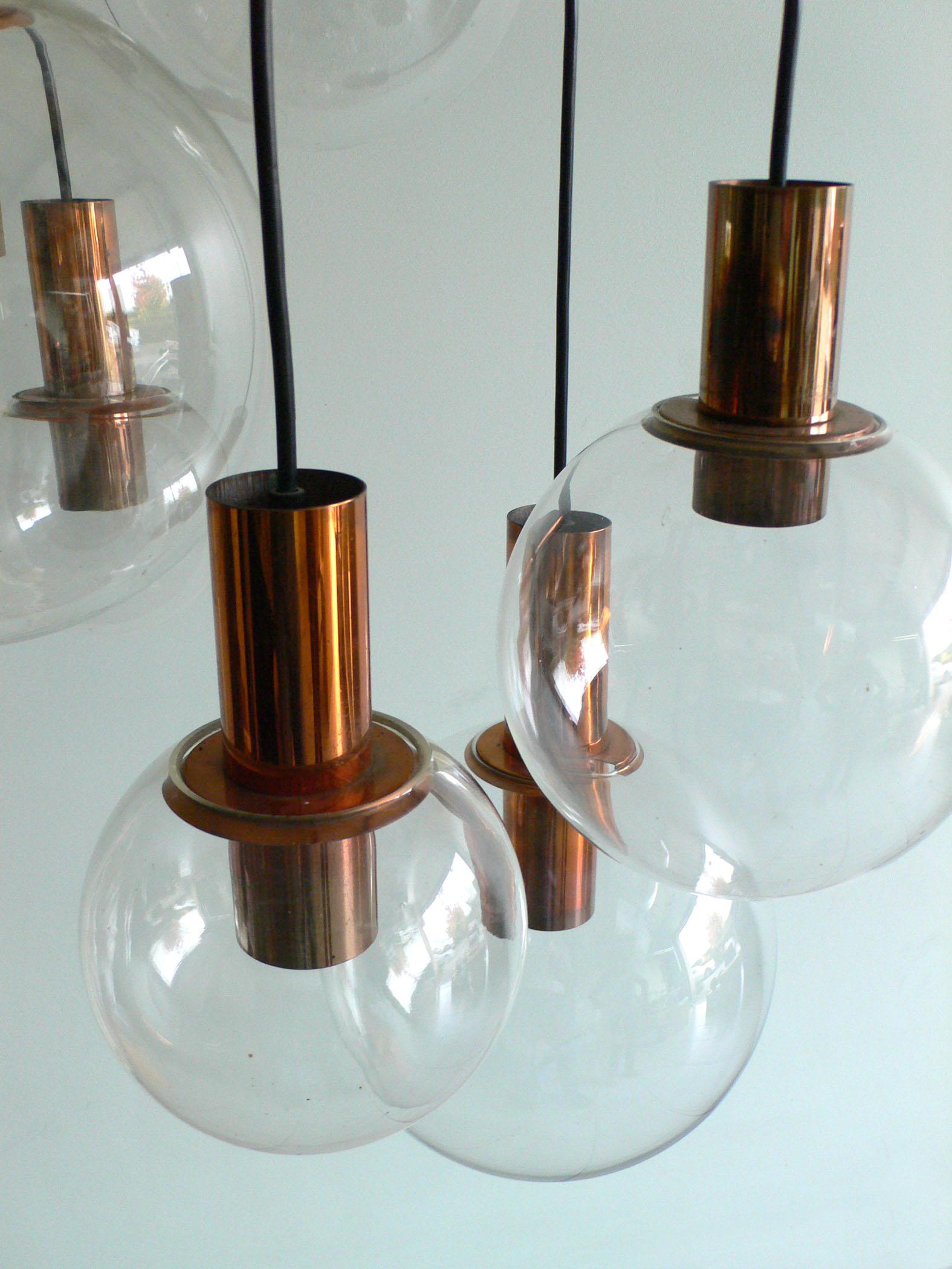 MCM RAAK Design 1960's Copper & Glass Pendant Lamp Large Chandelier For Sale 2