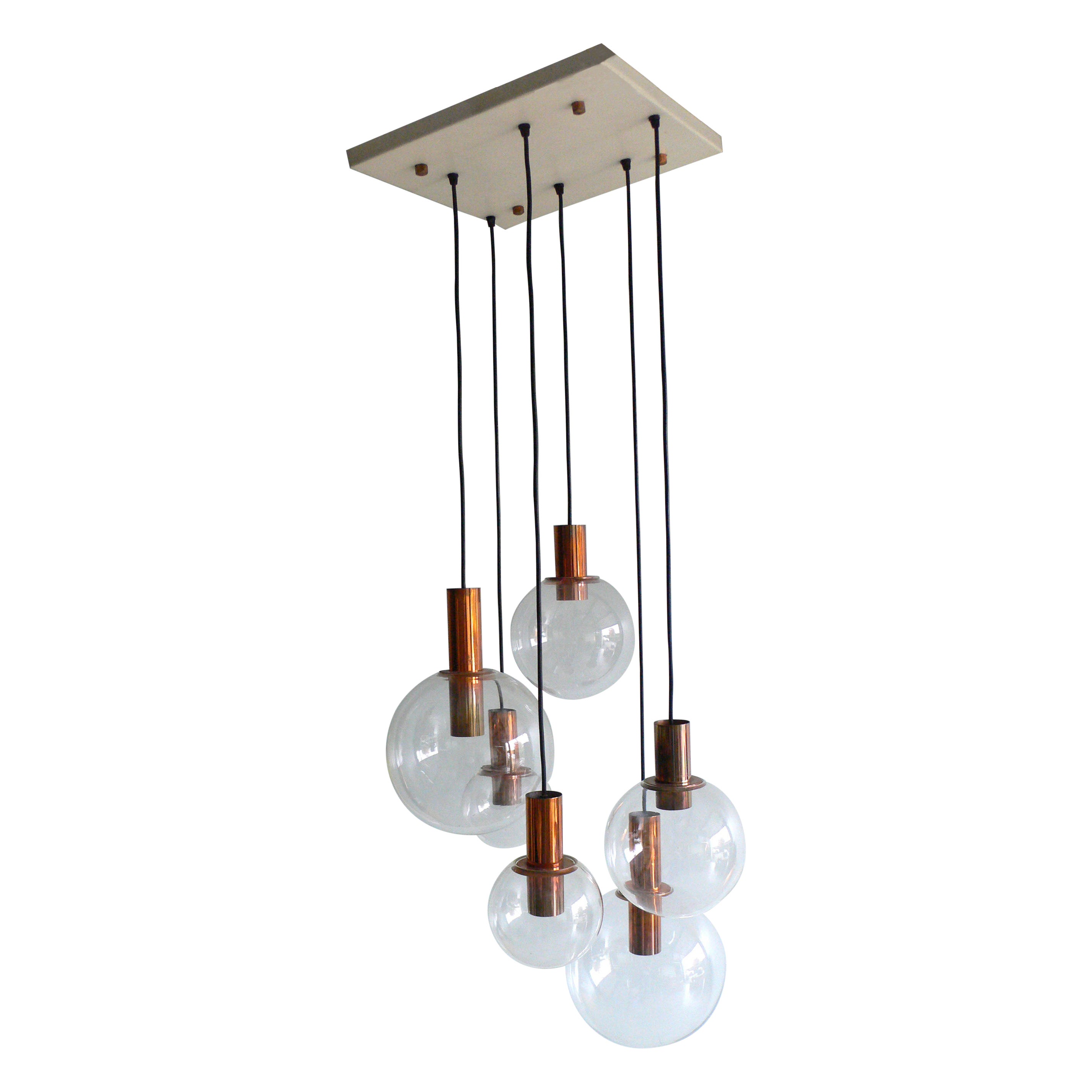 MCM RAAK Design Lámpara colgante de cobre y cristal de los años 60 Lámpara de araña grande