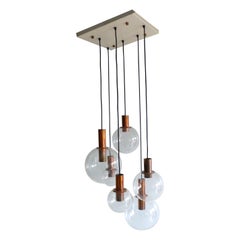 MCM RAAK Design 1960's Copper & Glass Pendant Lamp Large Chandelier