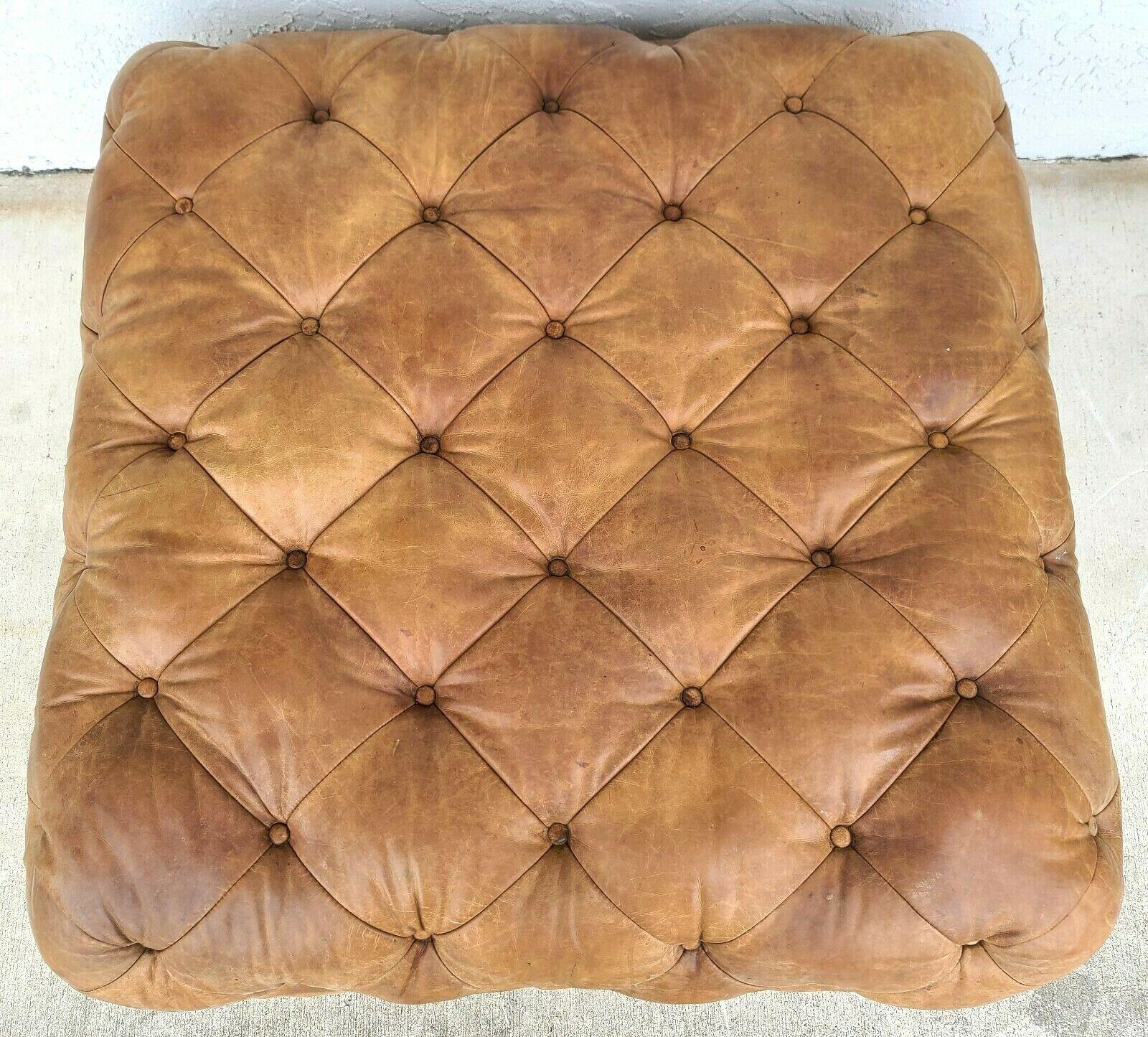 Offering One Of Our Recent Palm Beach Estate Fine Furniture Acquisitions Of A
MCM Ralph Lauren style tufted saddle leather ottoman pouf cocktail table

Approximate Measurements in Inches
18