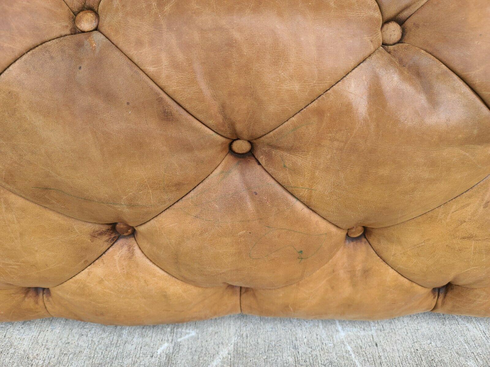 Late 20th Century MCM Ralph Lauren Style Tufted Saddle Leather Ottoman Table Pouf